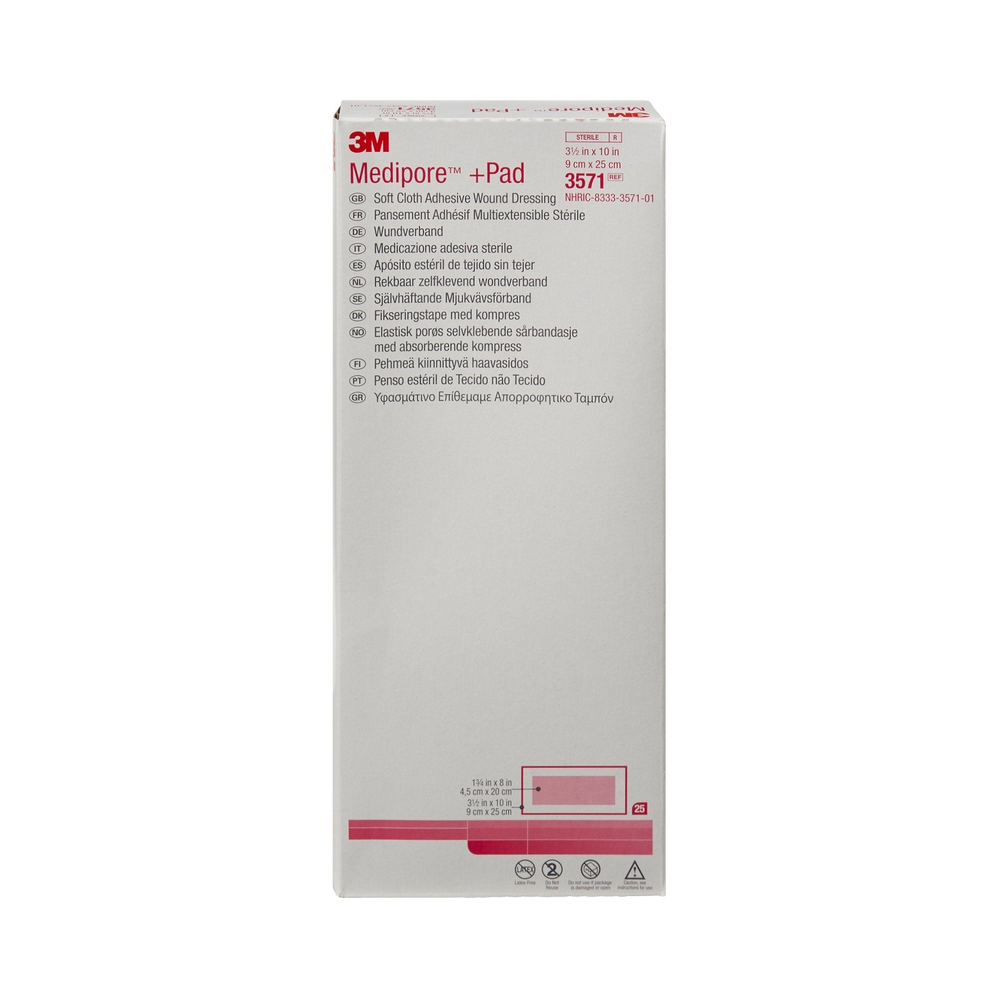 3M™ Medipore™ + Pad Soft Cloth Adhesive Dressing, 3½ x 10 Inch (25 Units)