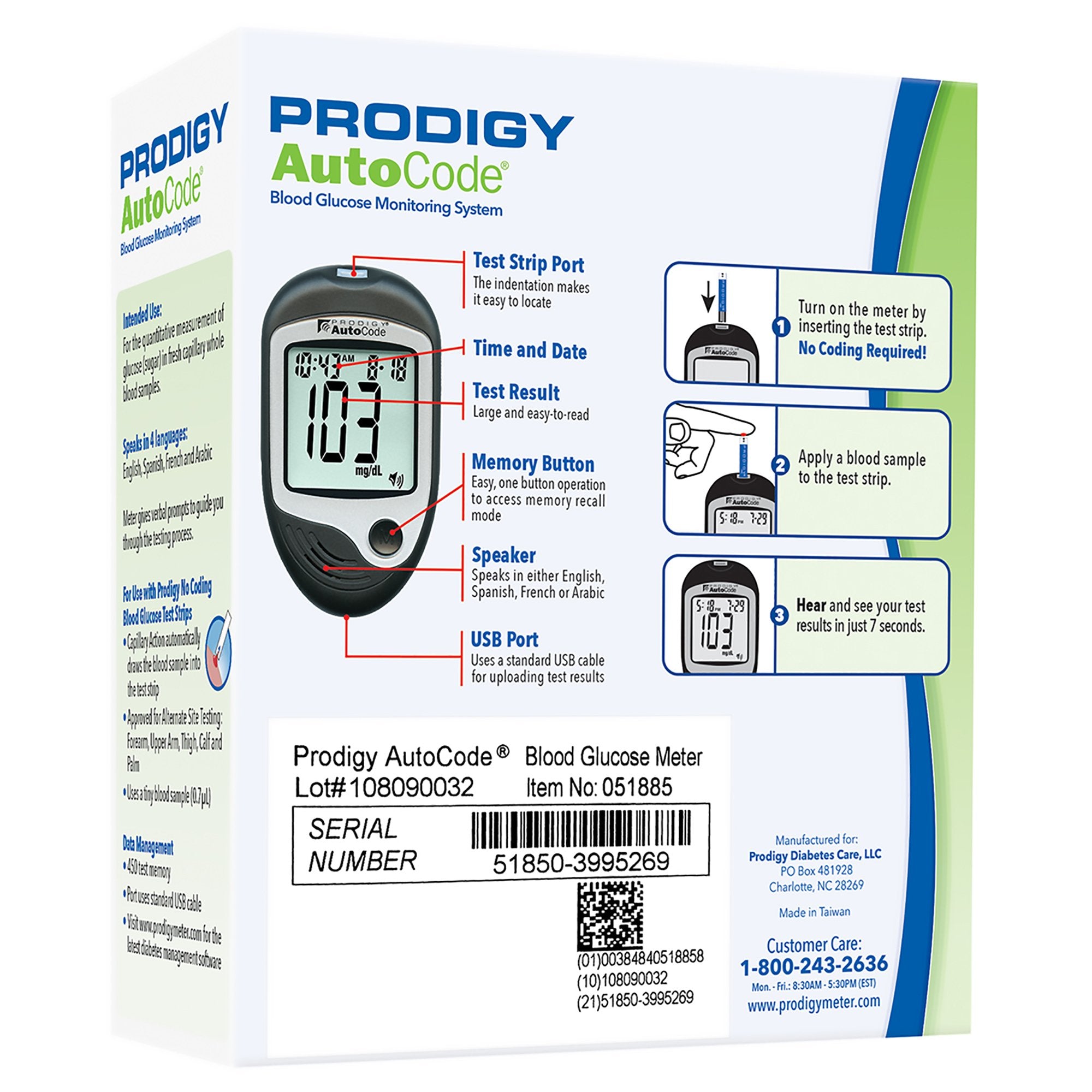 Blood Glucose Meter Prodigy® 7 Second Results Stores up to 450 Results No Coding Required - image 2