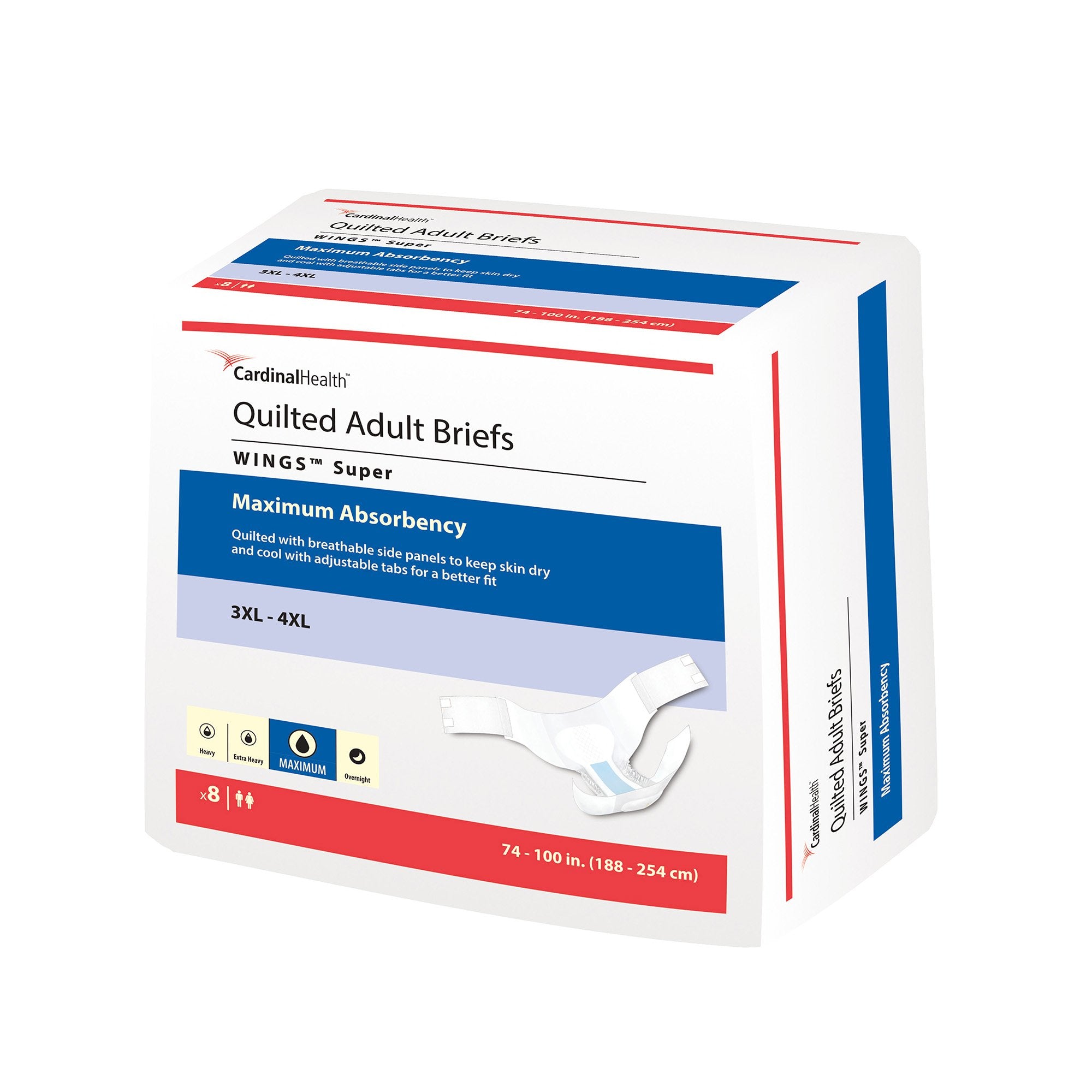 Wings Unisex Adult Incontinence Brief, Tab Closure, 3X-Large, Heavy Absorbency