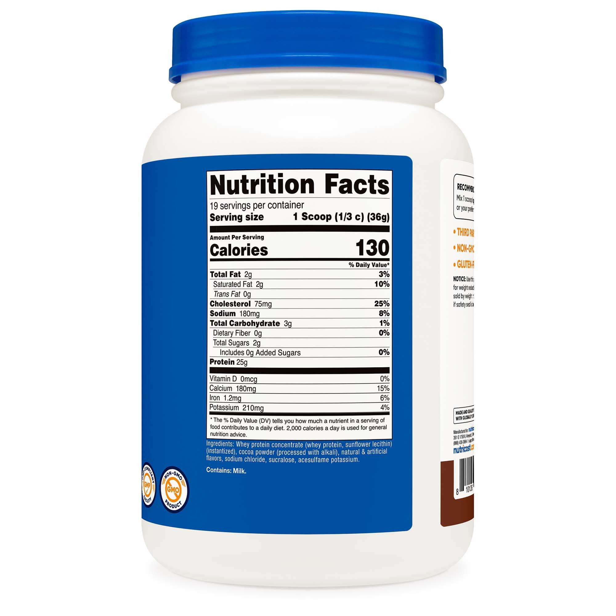 Oral Supplement Nutricost Whey Protein Concentrate Chocolate Flavor Powder 1-1/2 lbs. Canister - image 3