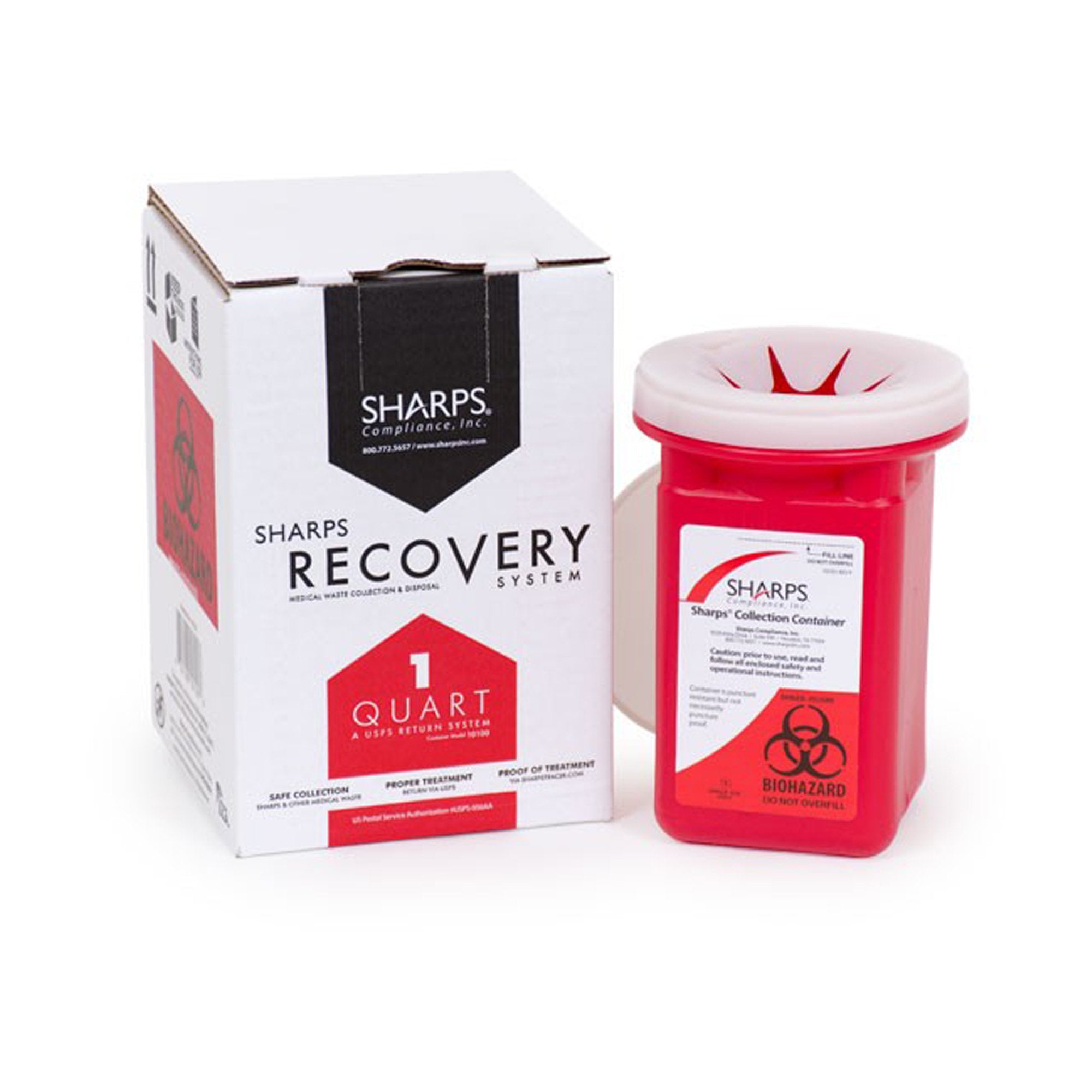 Sharps Recovery System™ Mailback Sharps Collector, 1 Quart, 4½ x 4½ x 7 Inch