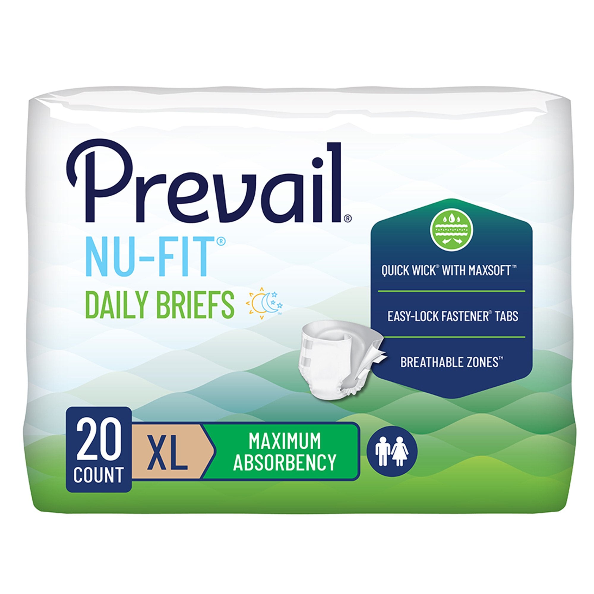 Incontinence Brief Prevail® Nu-Fit® Adult X-Large Unisex Disposable Heavy Absorbency