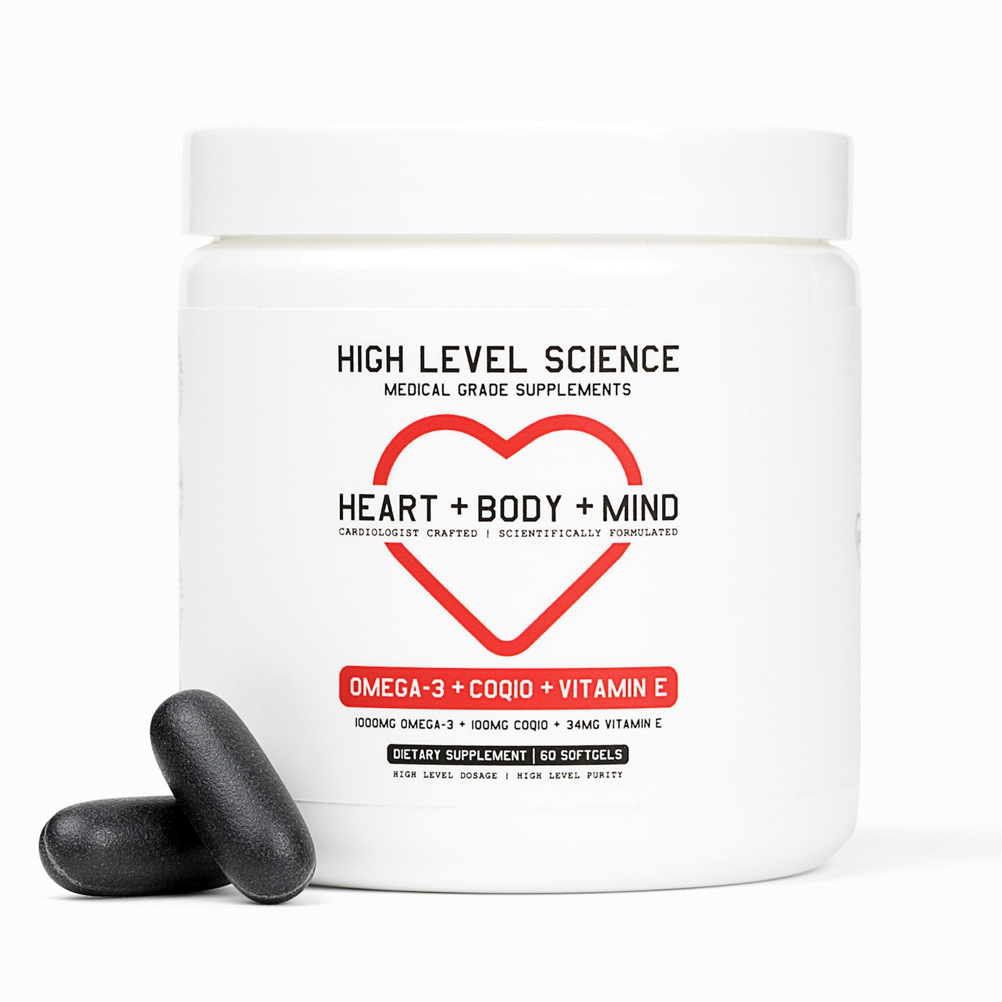 High Level Science Heart + Body + Mind Supplement, Omega-3, CoQ10 & Vitamin E