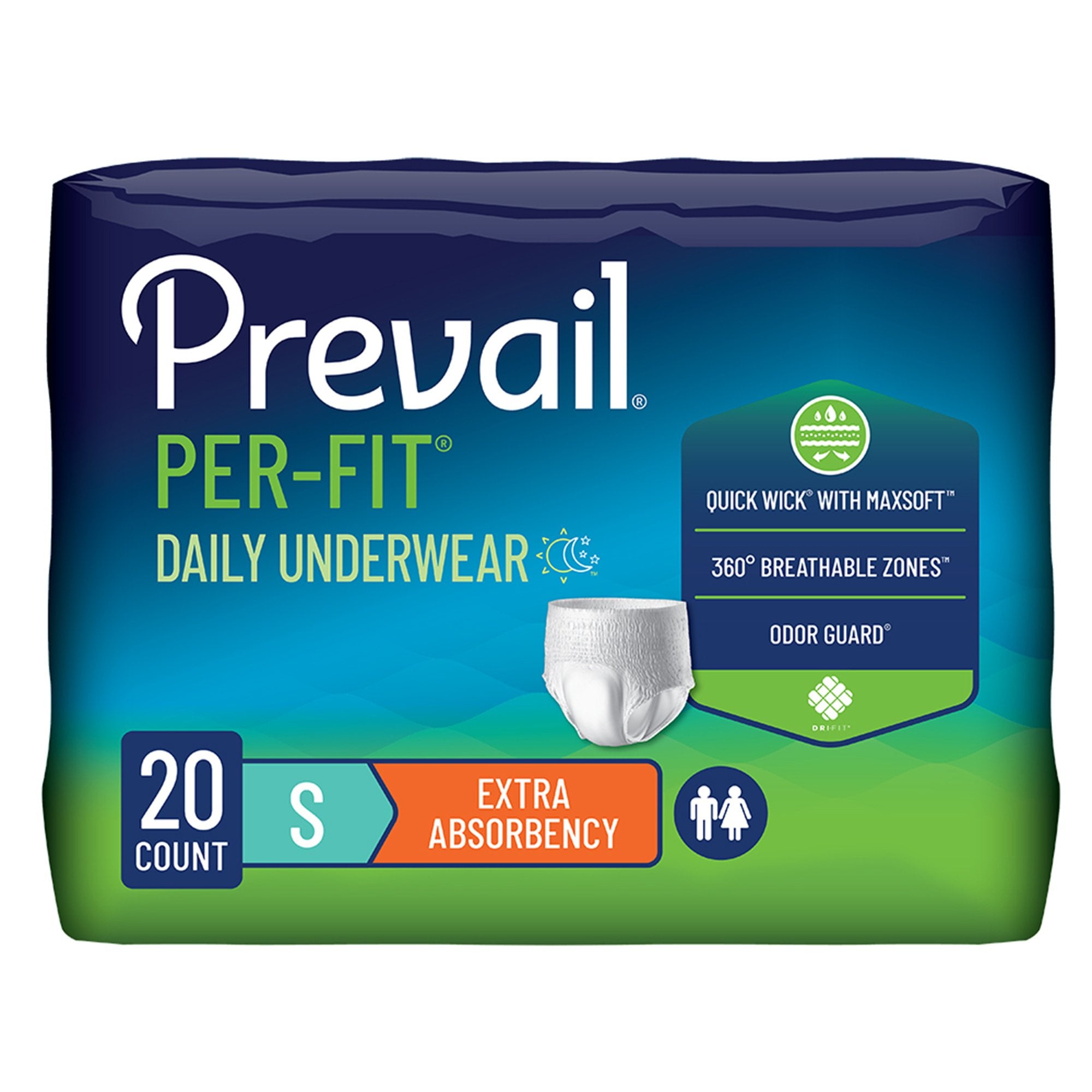 Absorbent Underwear Prevail® Per-Fit® Extra Pull On with Tear Away Seams Adult Small Unisex Disposable Heavy Absorbency