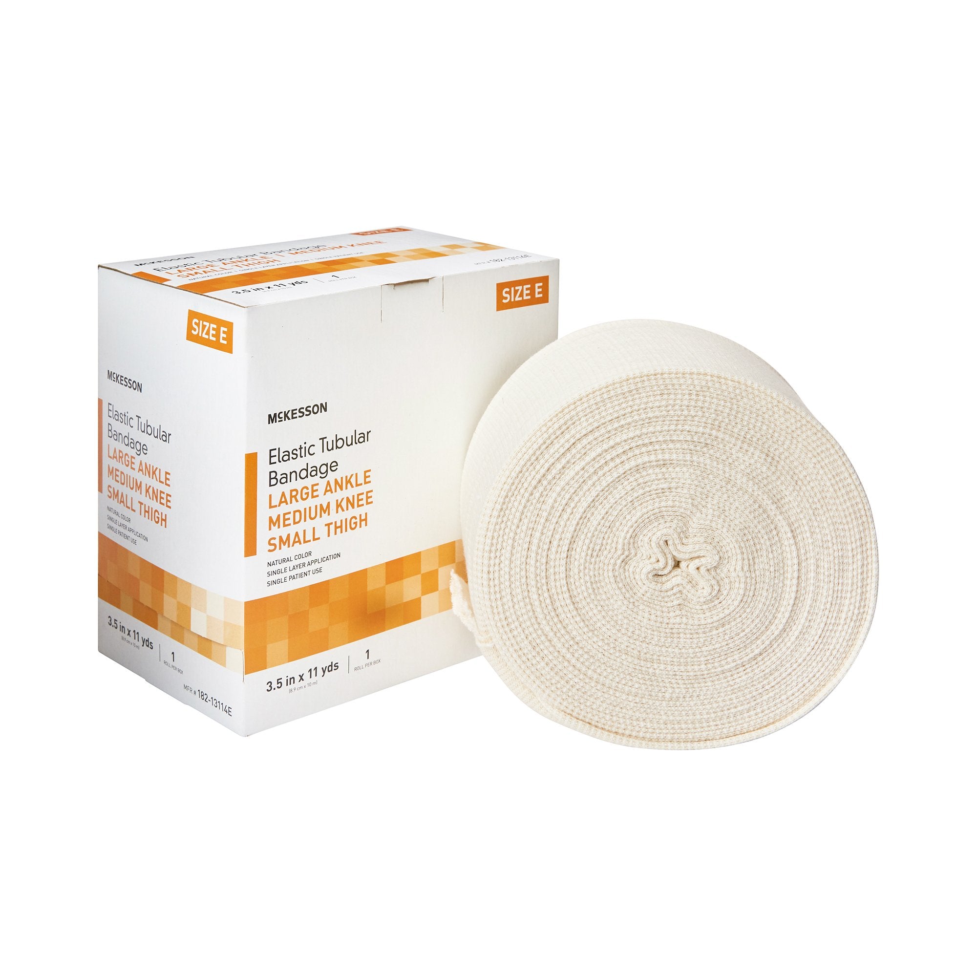 Elastic Tubular Support Bandage McKesson Spandagrip™ 3-1/2 Inch X 11 Yard Large Ankle / Medium Knee Pull On Natural NonSterile Size E Standard Compression