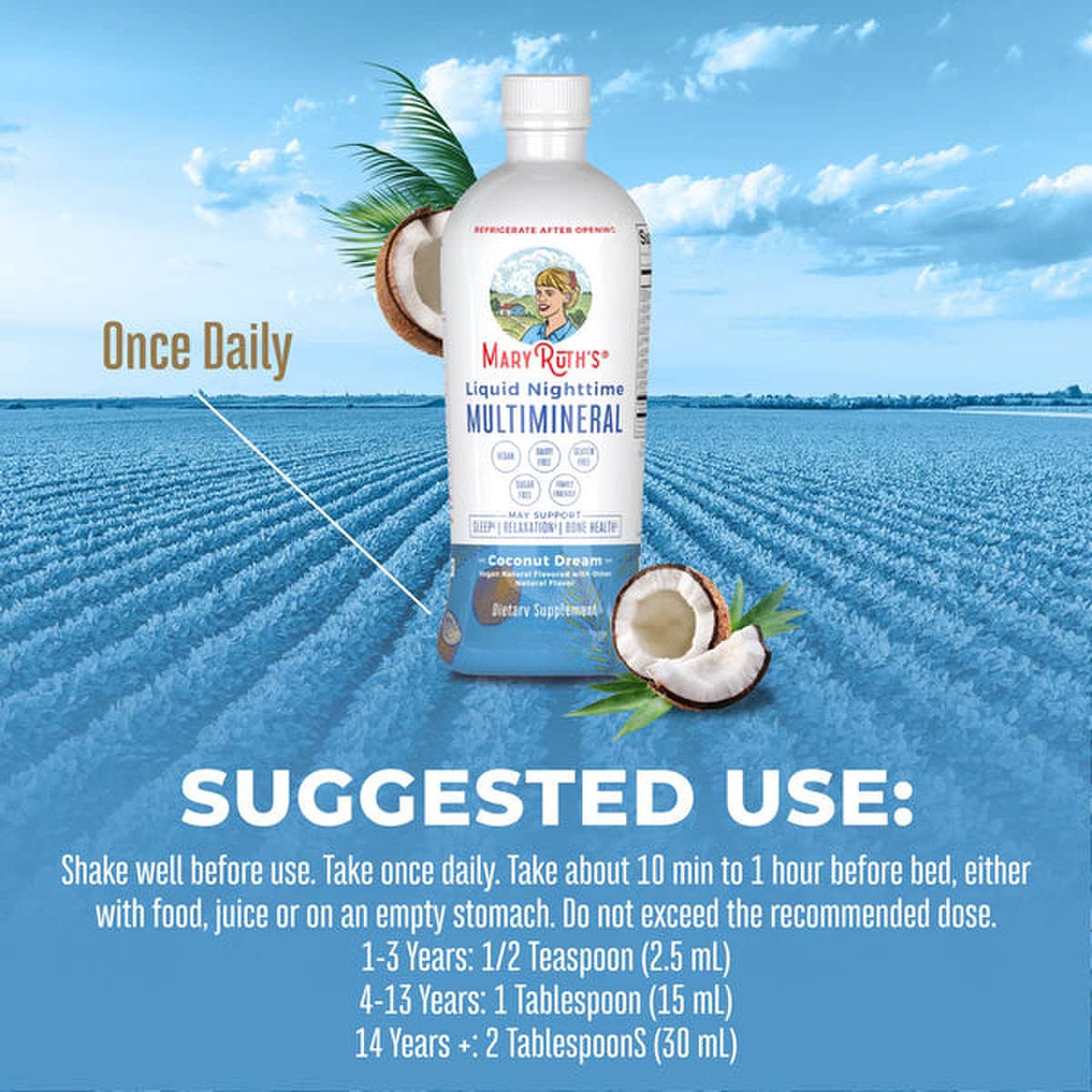 Dietary Supplement Mary Ruth's® Liquid Nighttime Multimineral Vitamin C / D / Calcium / Magnesium 1 mg - 1.7 mcg - 60 mg - 10 mg Strength Liquid 30 oz. Coconut Flavor - image 3