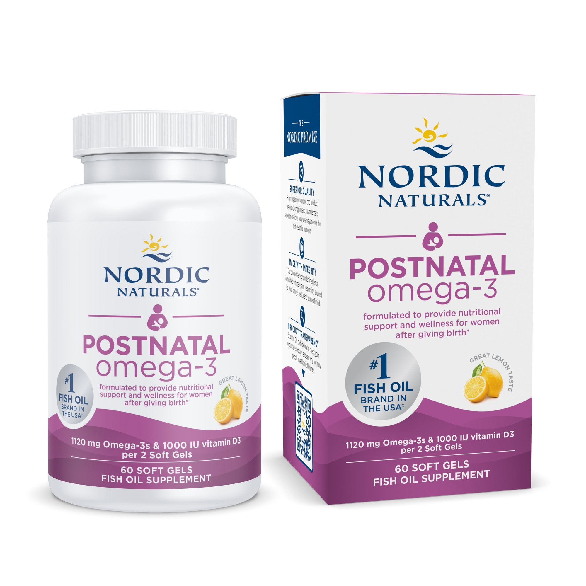 Dietary Supplement Nordic Naturals® Postnatal Omega-3 DHA / EPA 456-586 mg Strength Softgel 60 per Bottle Lemon