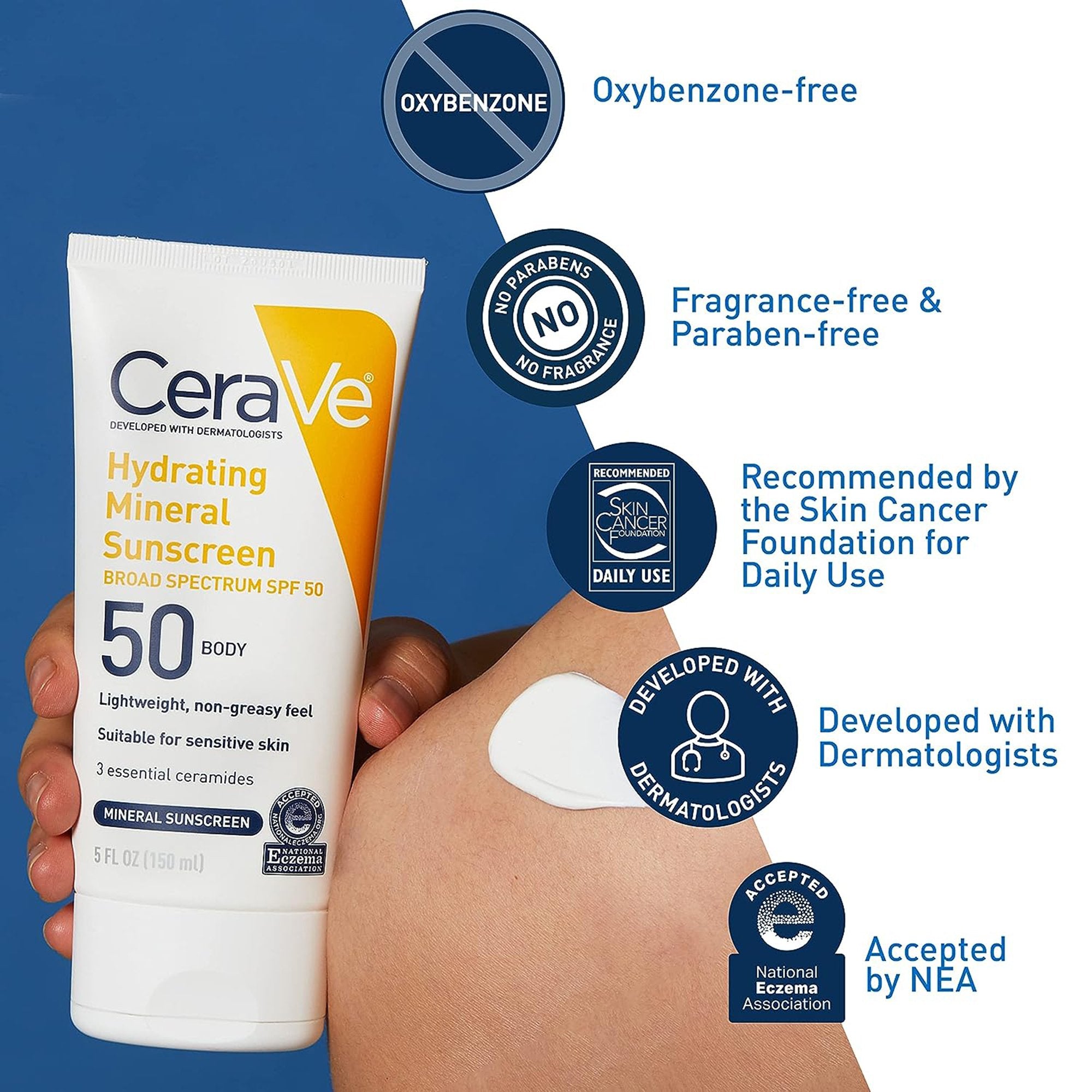 Sunscreen CeraVe® Hydrating Mineral Sunscreen SPF 50 Lotion 5 oz. Tube - image 5
