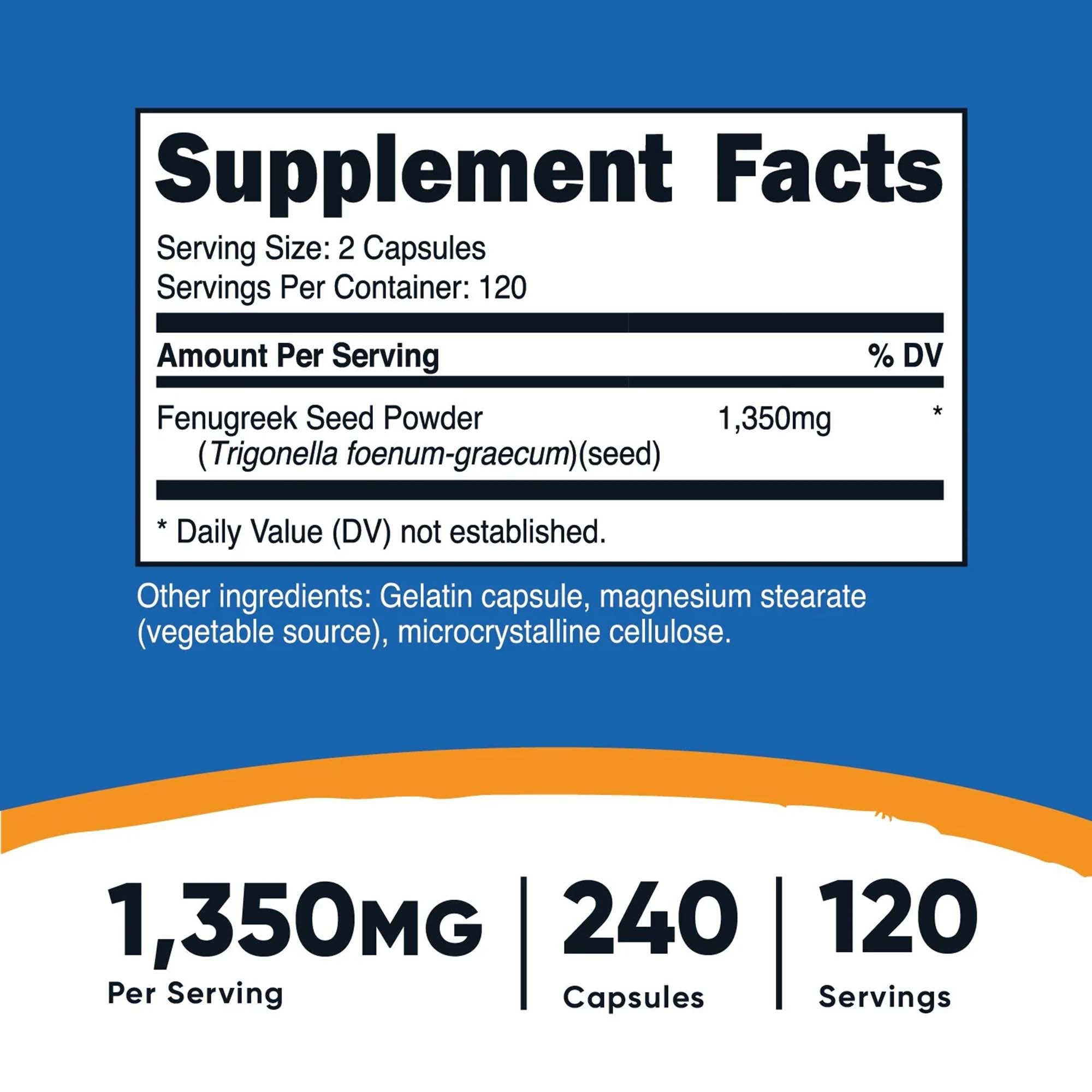 Dietary Supplement nutricost® Fenugreek 1,350 mg Strength Capsule 240 Per Bottle - image 2