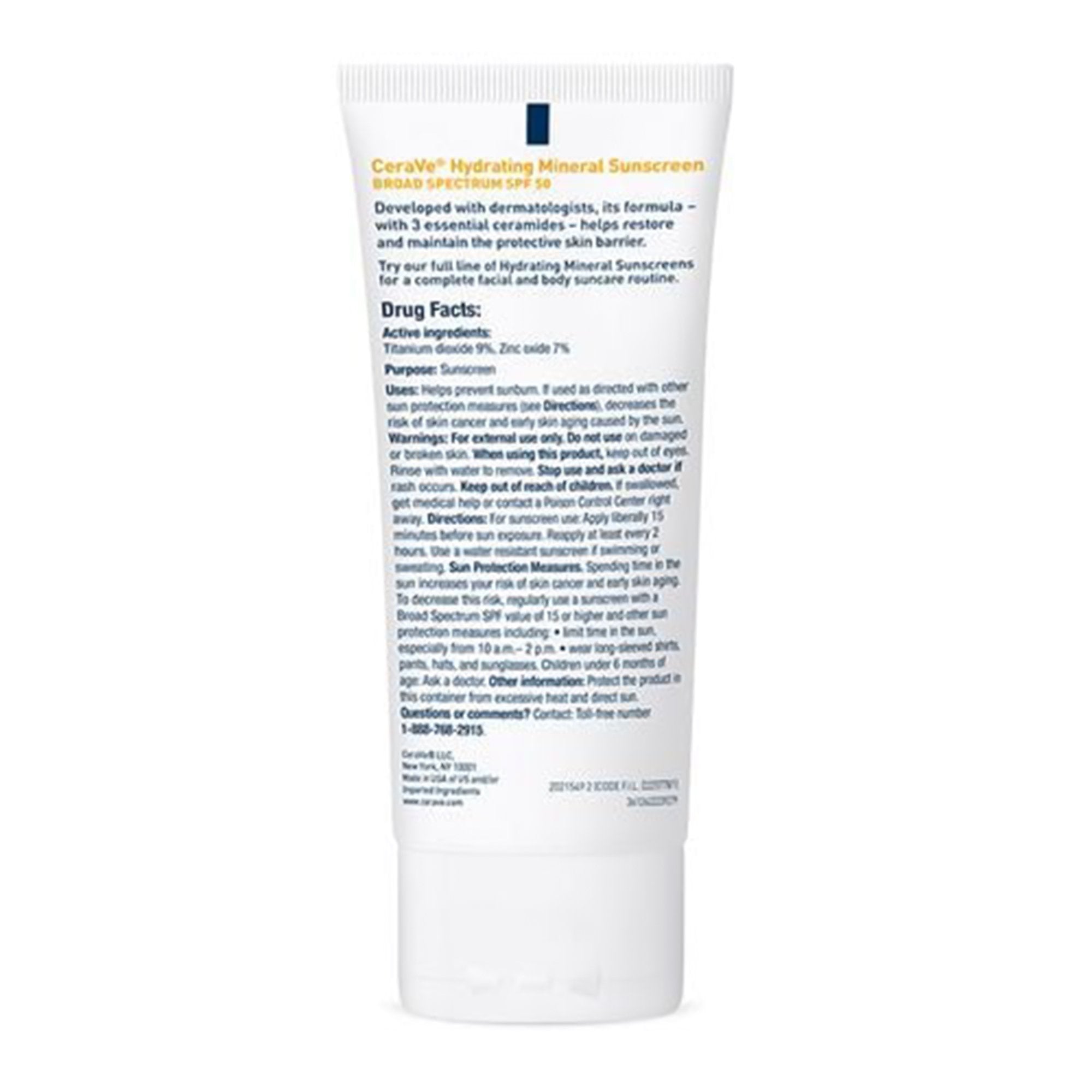 Sunscreen CeraVe® Hydrating Mineral Sunscreen Face SPF 50 Lotion 2.5 oz. Tube - image 4