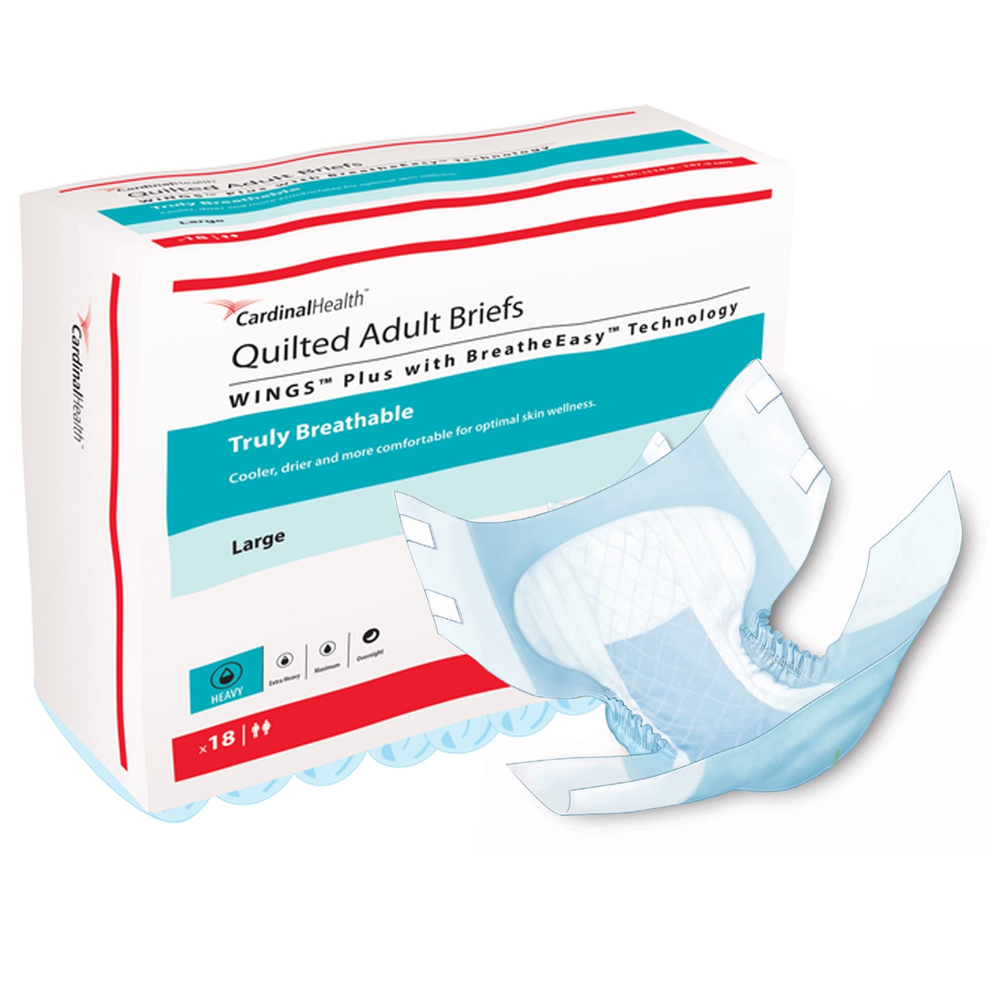 Incontinence Brief Wings™ Quilted Plus with BreatheEasy™ Technology Adult Large Unisex Disposable Heavy Absorbency