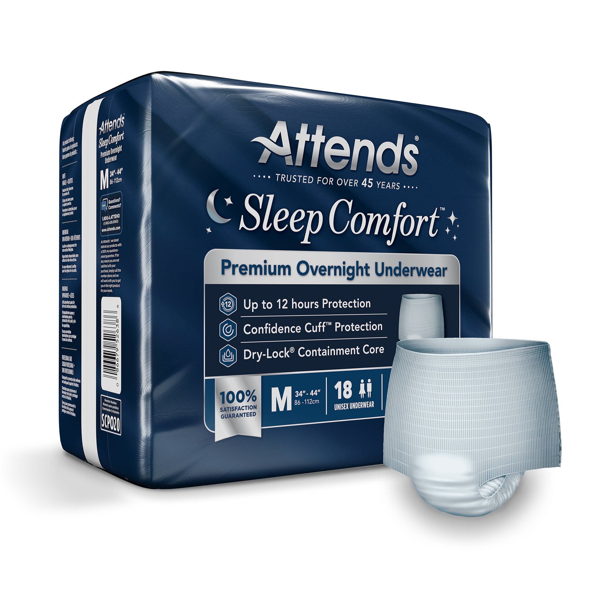 Absorbent Underwear Attends Sleep Comfort Premium Overnight Pull On with Tear Away Seams Adult Medium Unisex Disposable Heavy Absorbency