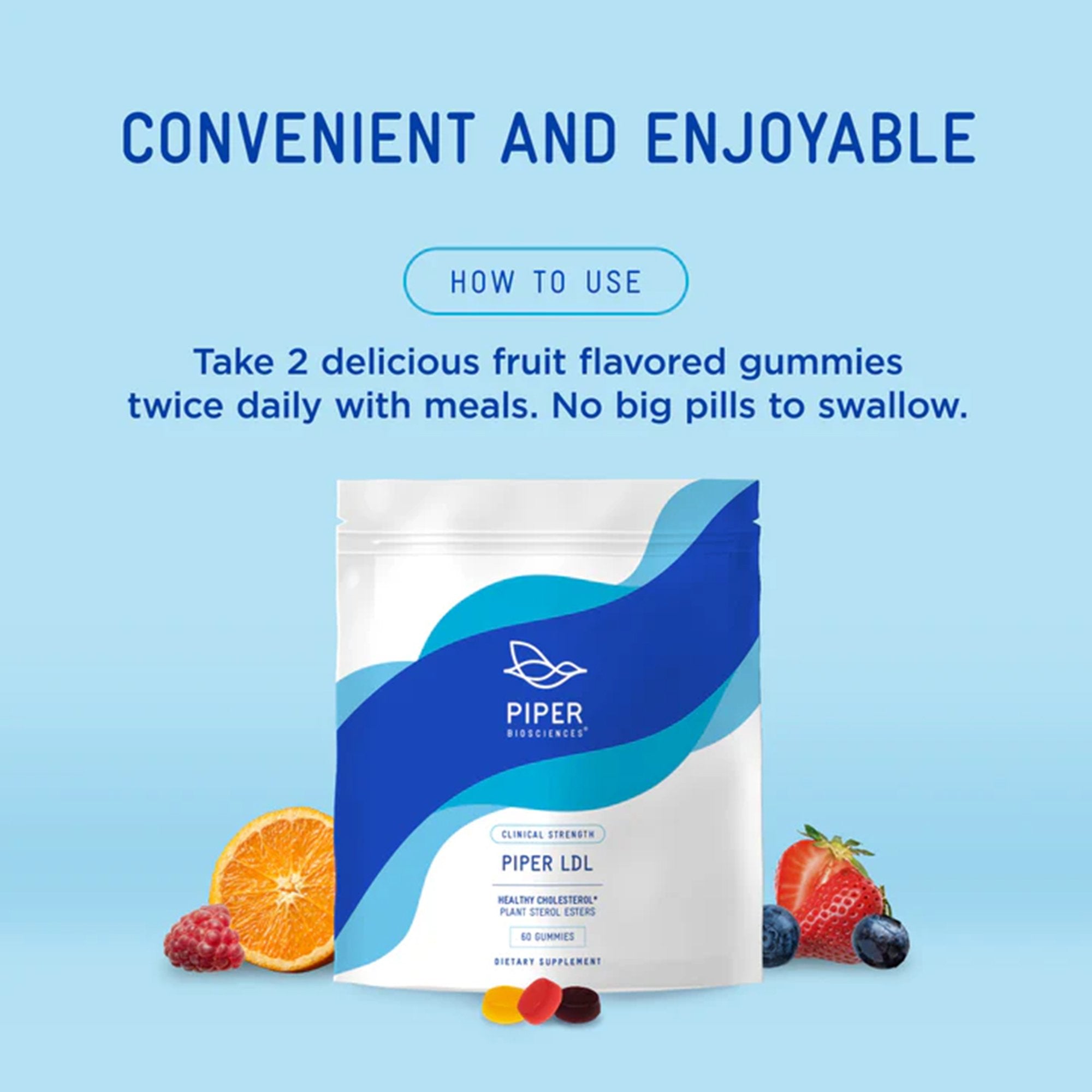Dietary Supplement PIPER LDL® Healthy Cholesterol Plant Sterols 1.14 g Strength Gummy 2 Per Pack Fruit Flavor - image 3