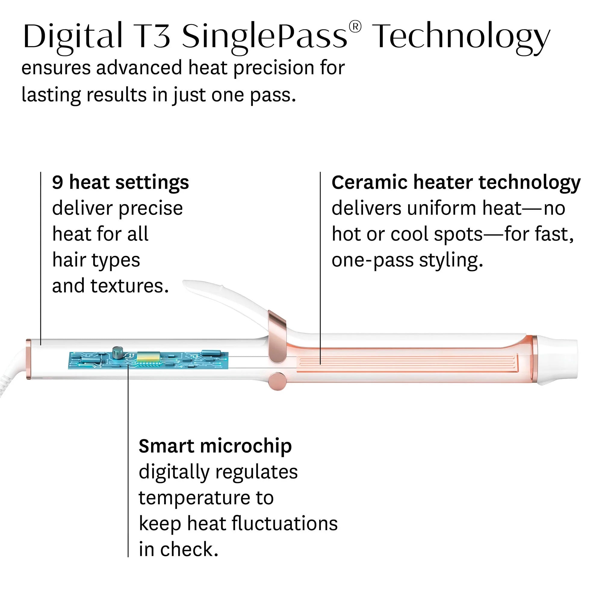 T3 Singlepass Curl X 1.25" Extra-Long Barrel Curling Iron with 9 Heat Settings and Ceramic Barrel for Fast Styling and Lasting Results on All Hair Types