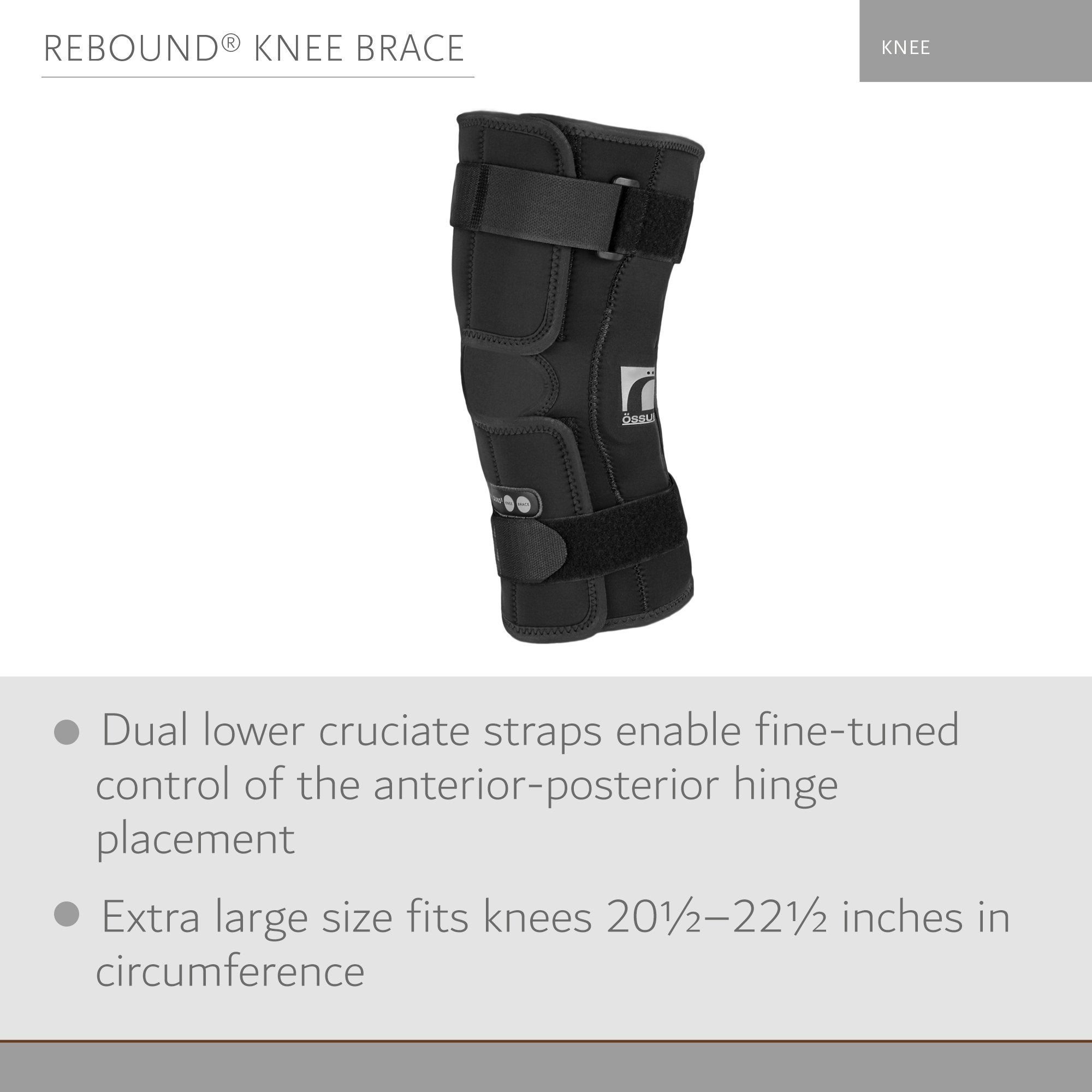Knee Brace Ossur® Rebound® X-Large D-Ring / Hook and Loop Strap Closure 20-1/2 to 22-1/2 Inch Thigh Circumference Short Length Left or Right Knee - image 4