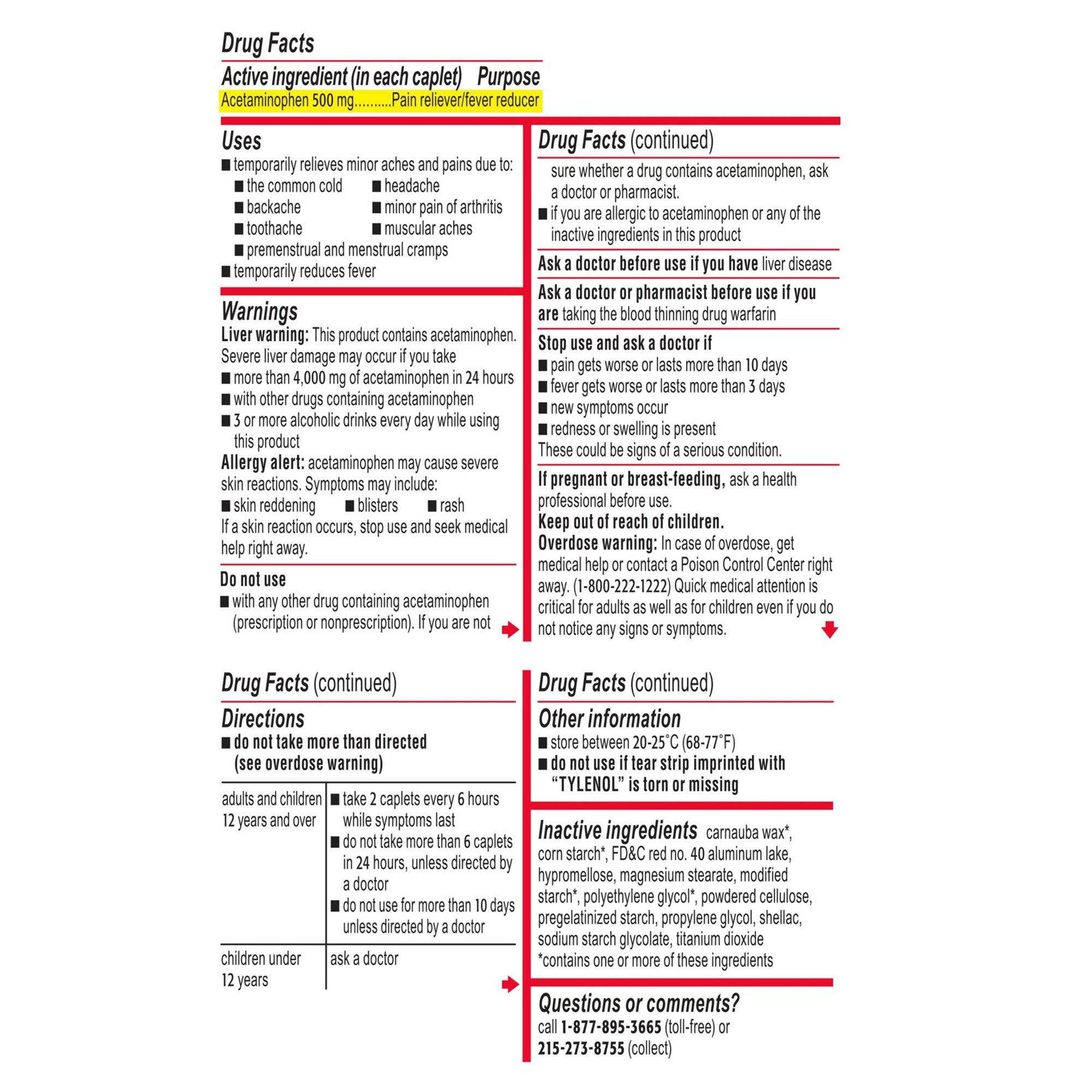 Pain Relief Tylenol® Extra Strength 500 mg Strength Acetaminophen Caplet 10 per Bottle - image 4