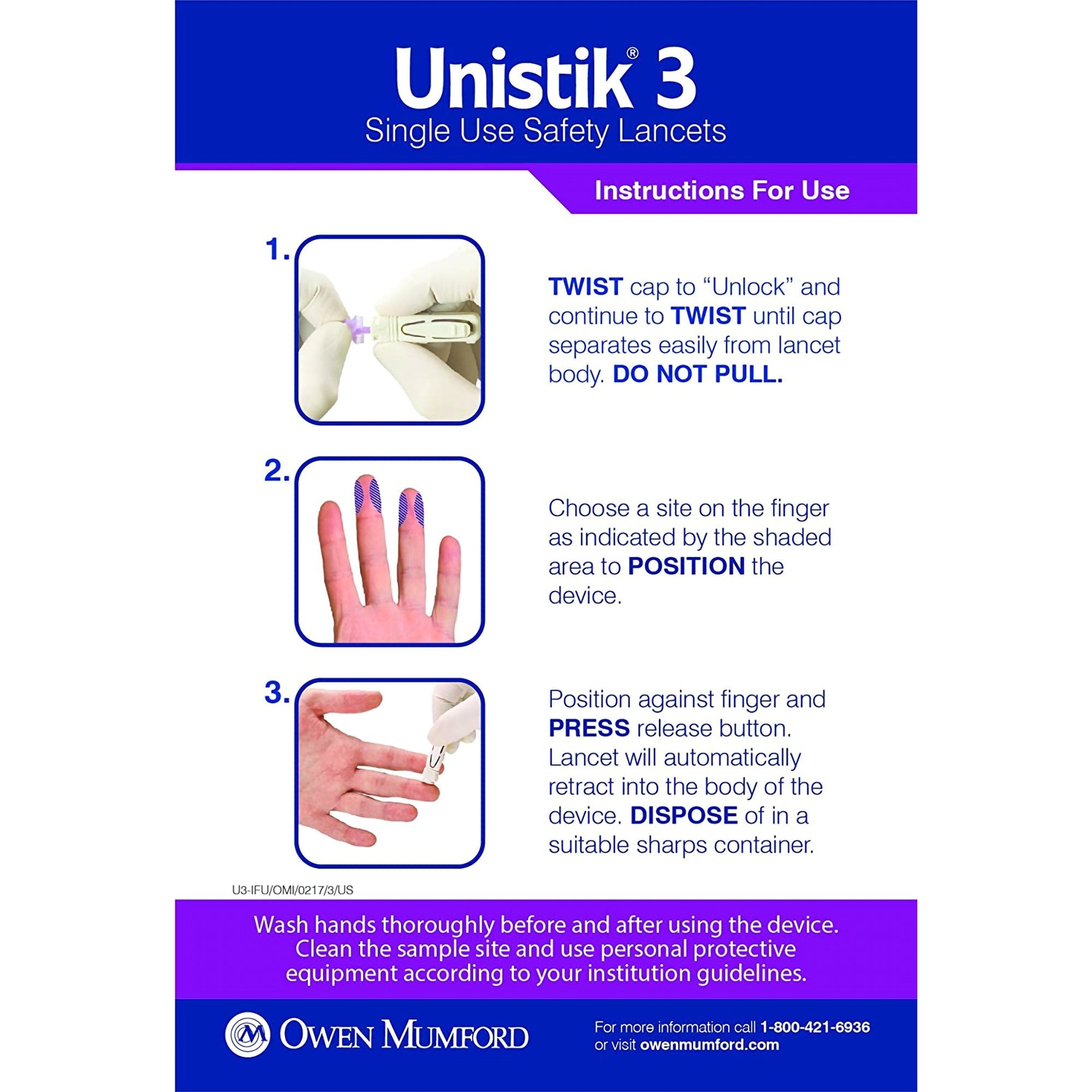 Safety Lancet Unistik 3 23 Gauge Retractable Push Button Activation Finger - image 4
