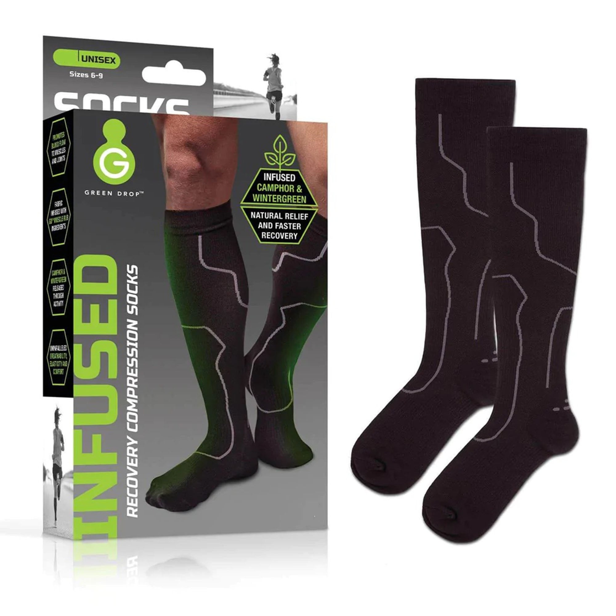 Compression Socks Green Drop™ Knee High Large / X-Large Black Closed Toe