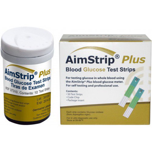 Blood Glucose Test Strips AimStrip® Plus 50 Strips per Pack For AimStrip® Plus Blood Glucose Meter