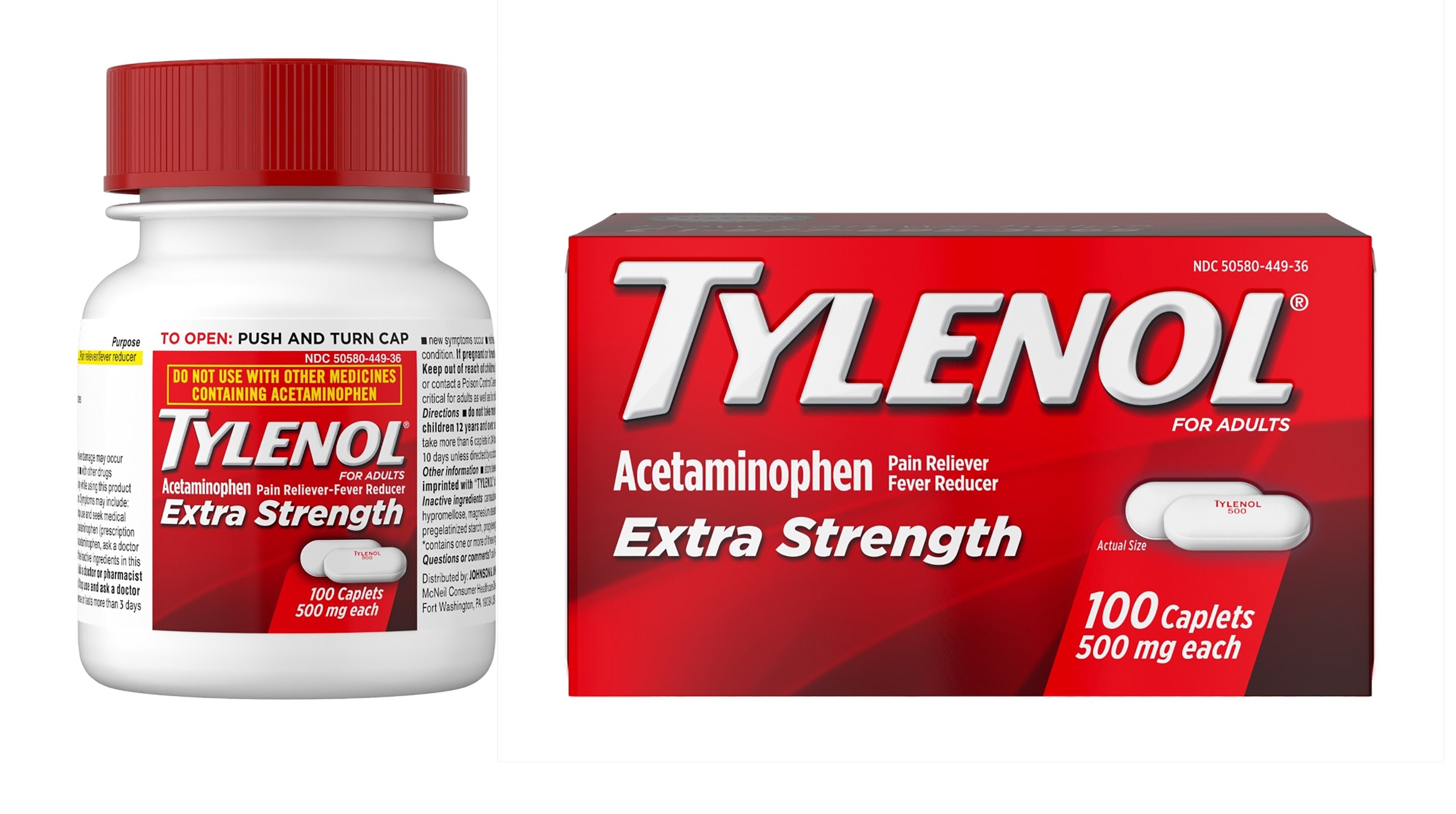 Pain Relief Tylenol® 500 mg Strength Acetaminophen Caplet 100 per Box - image 2