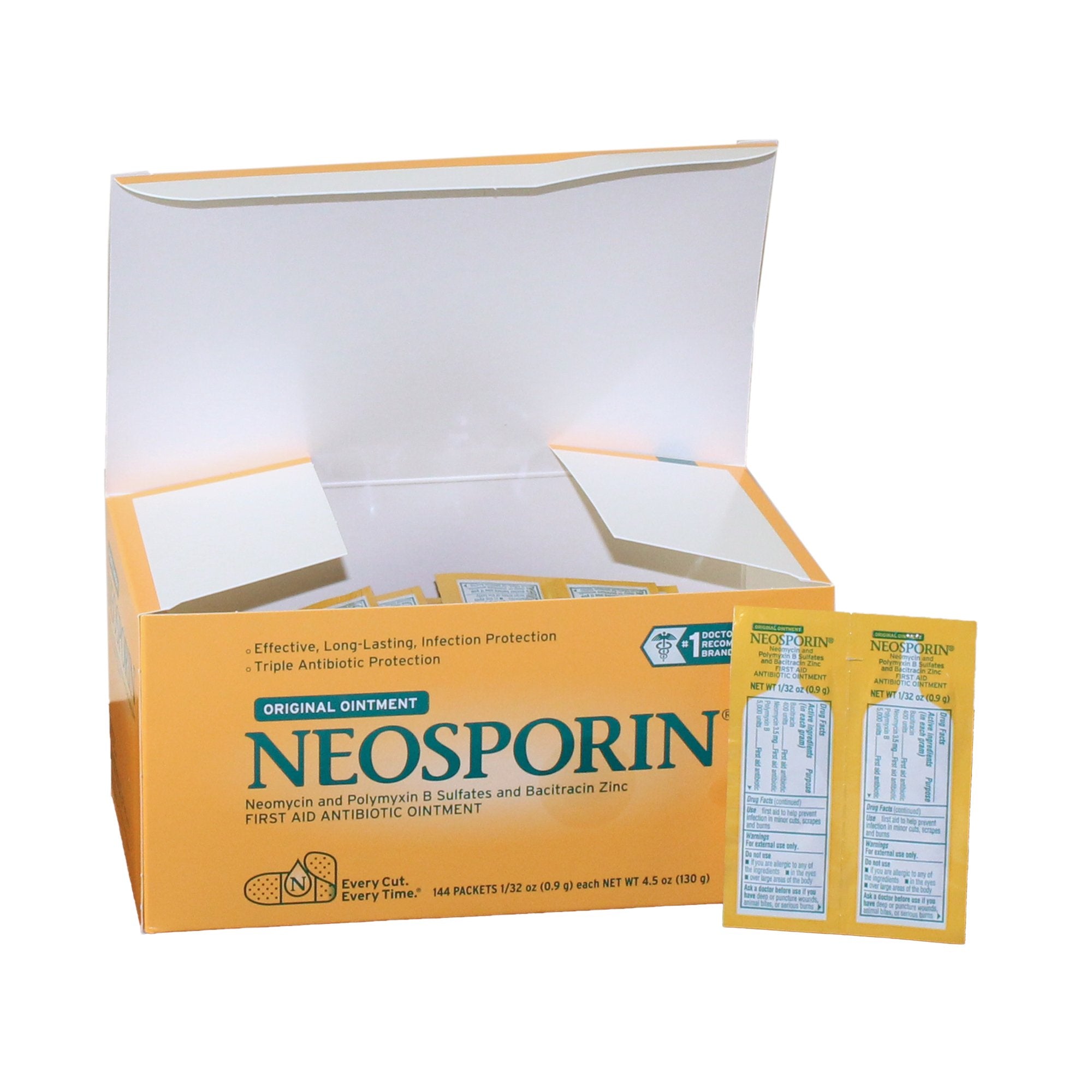 First Aid Antibiotic Bacitracin / Neomycin / Polymyxin B Neosporin® Ointment 0.9 Gram Individual Packet