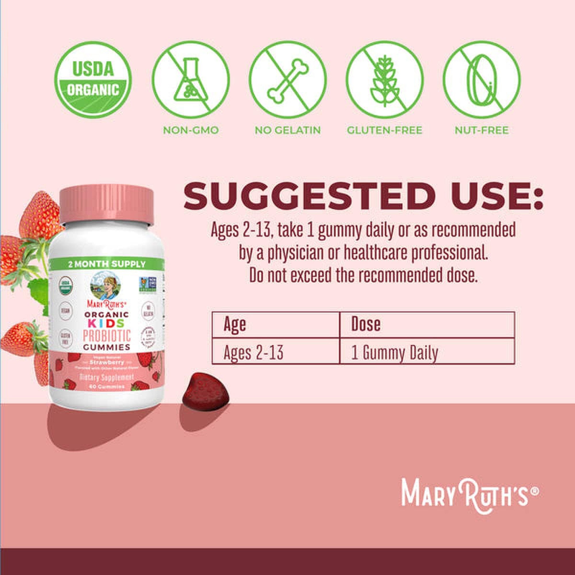 Probiotic Dietary Supplement Mary Ruth's® Organic Kids Probiotic 60 Per Bottle Gummy - image 3