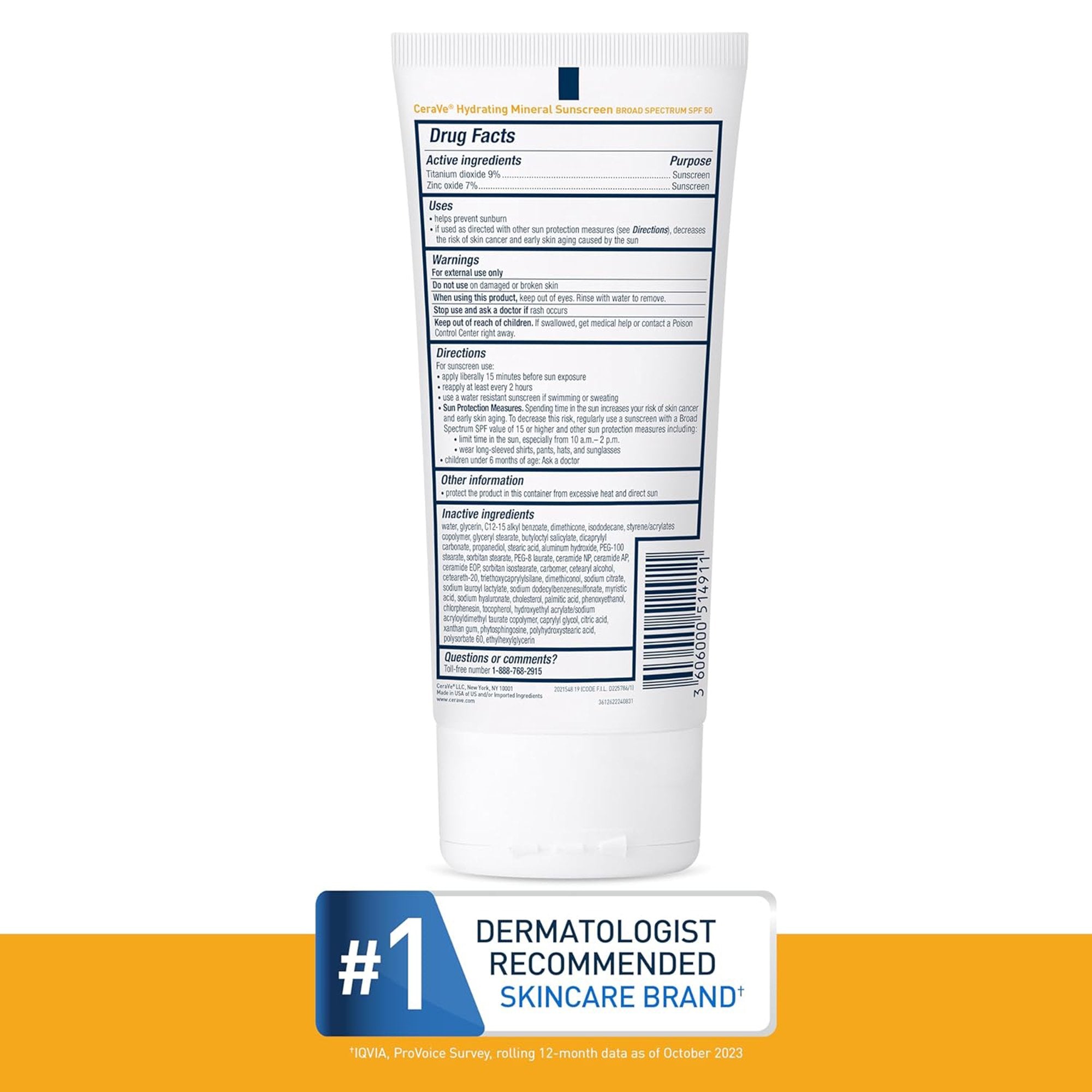 Sunscreen CeraVe® Hydrating Mineral Sunscreen SPF 50 Lotion 5 oz. Tube - image 8