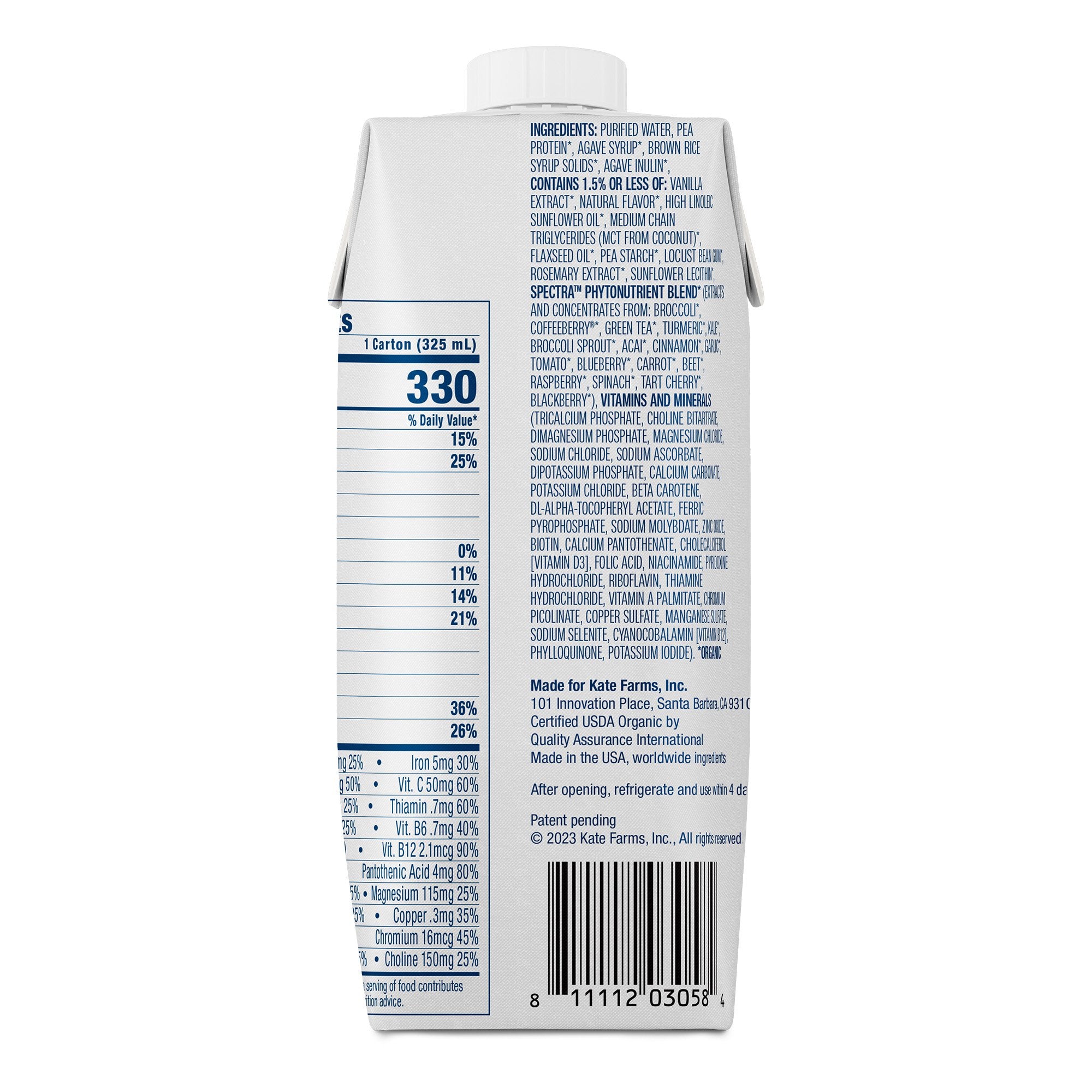 Oral Supplement Kate Farms Nutrition Shake Vanilla Flavor Liquid 11 oz. Carton - image 2