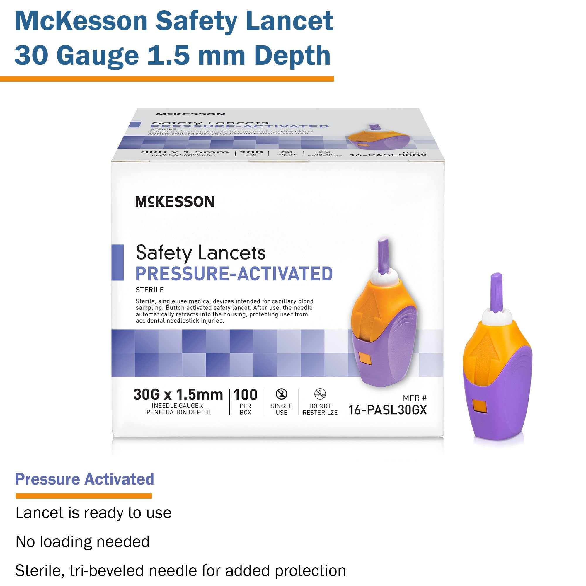 Safety Lancet McKesson 30 Gauge Retractable Pressure Activated Finger - image 3