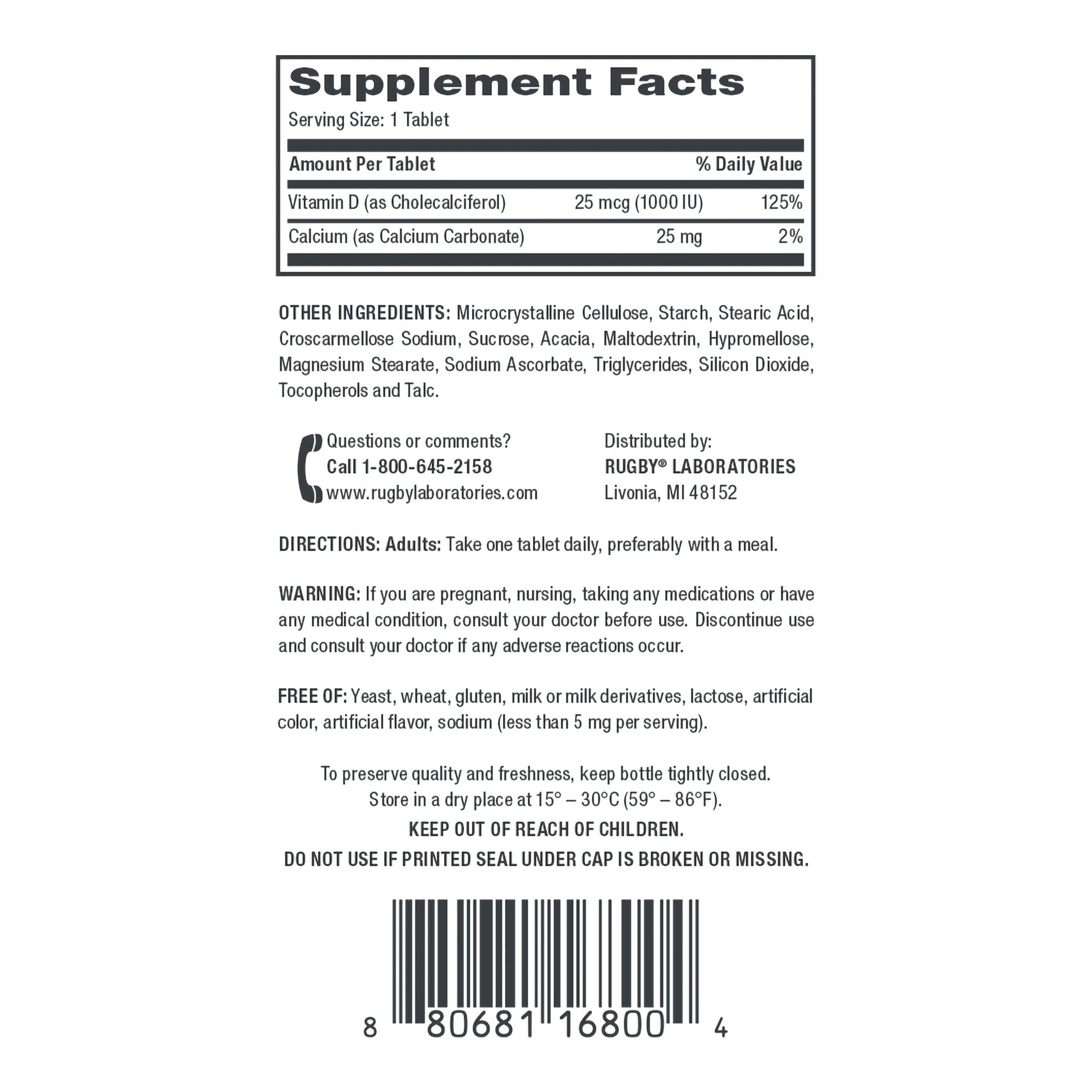 Vitamin Supplement Vitamin D3 25 mcg Strength Tablet 90 per Bottle - image 2