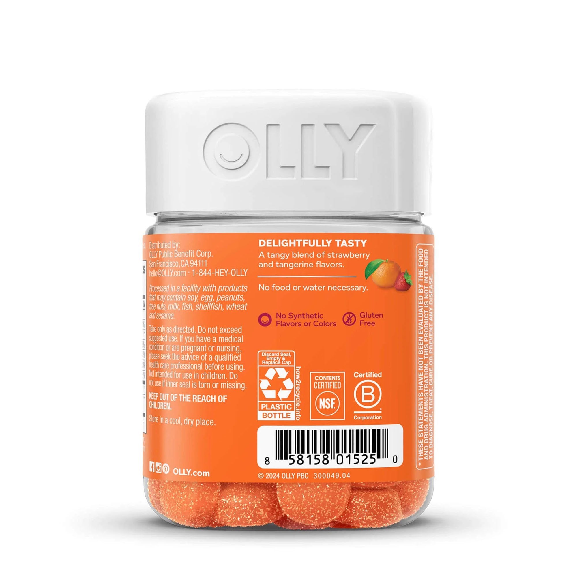 Dietary Supplement OLLY® Laser Focus B6 / B12 / Ginseng / Alpha GPC 2 mg - 50 mcg - 100 mg - 20 mg Strength Gummy 36 per Bottle Berry Tang Flavor - image 4