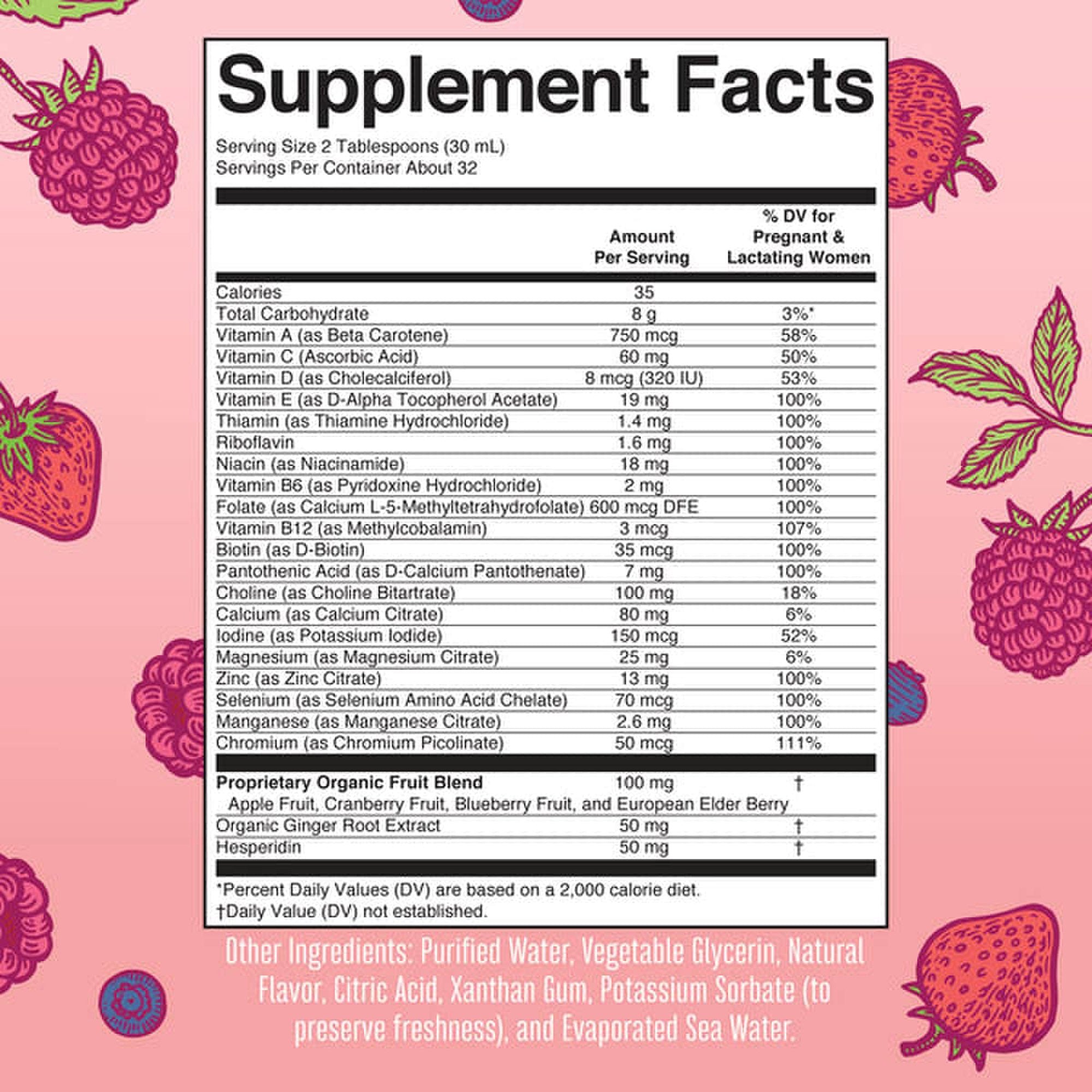 Dietary Supplement Mary Ruth's® Prenatal & Postnatal Liquid Multivitamin Vitamin A / C / D / E 750 mcg - 60 mg - 8 mcg - 19 mg Strength Liquid 32 oz. Berry Flavor - image 2