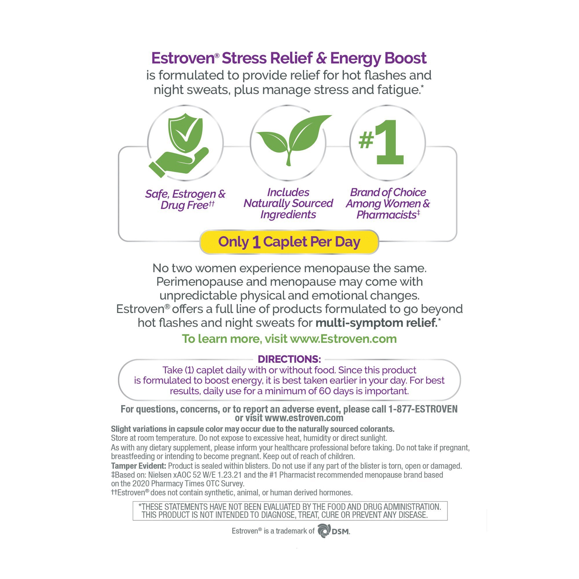 Dietary Supplement Estroven® Stress Relief & Energy Boost Calcium / Black Cohosh Root Extract / Soy Isoflavones 90 mg - 80 mg - 60 mg Strength Caplet 28 per Box - image 4