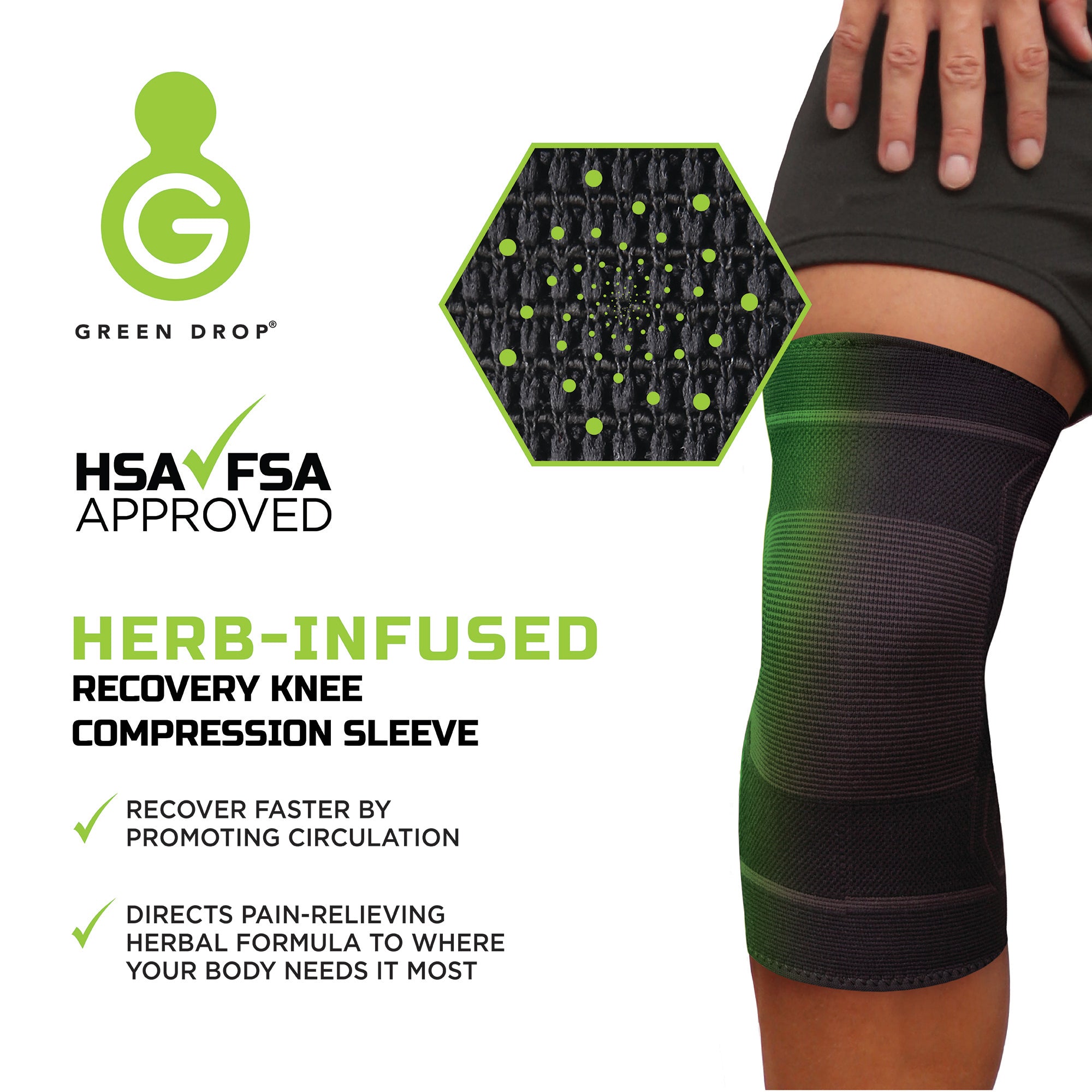 Knee Support Green Drop™ Small / Medium Pull-On 13 to 16 Inch Thigh Circumference Left or Right Knee - image 7