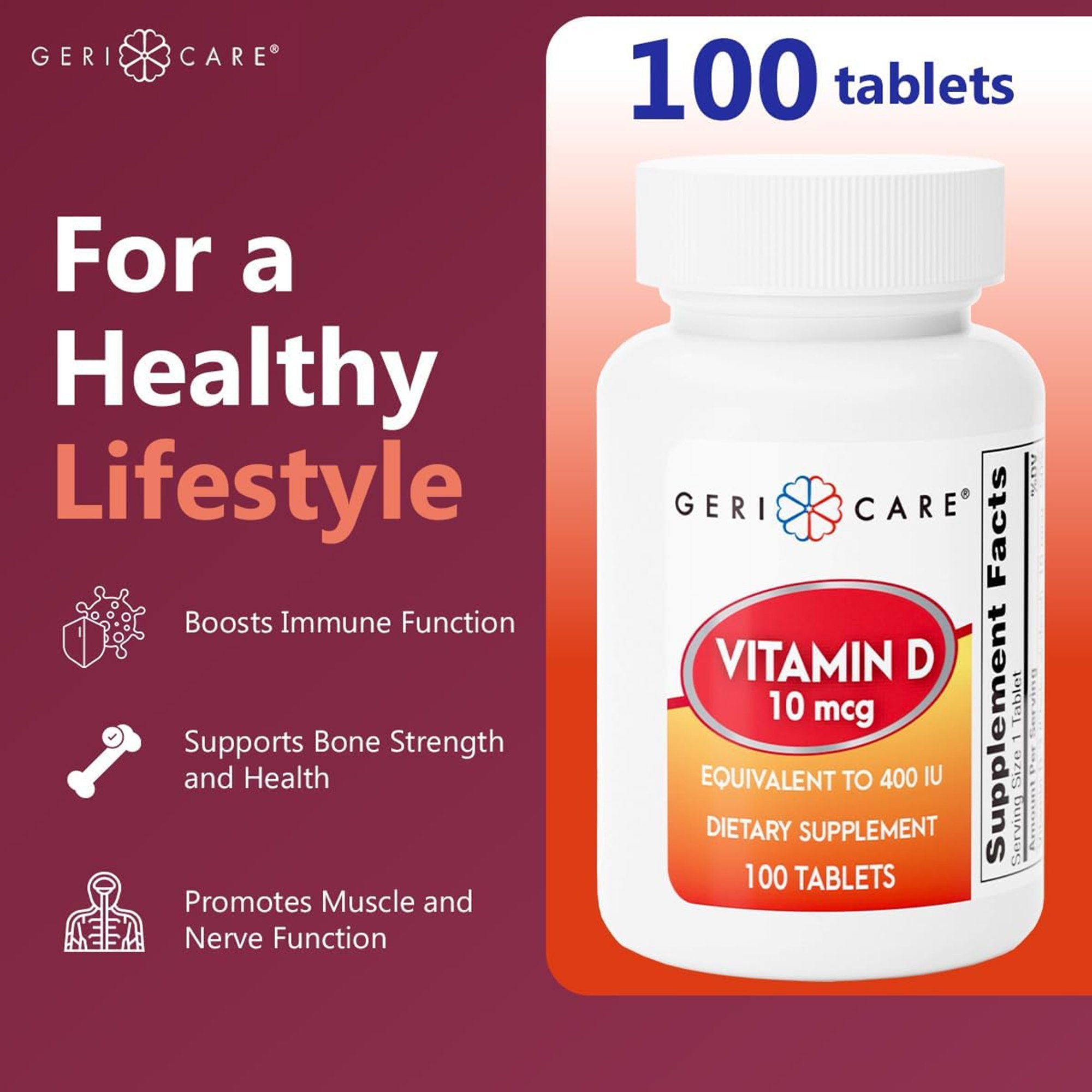 Vitamin Supplement Geri-Care® Vitamin D3 400 IU Strength Tablet 100 per Bottle - image 6