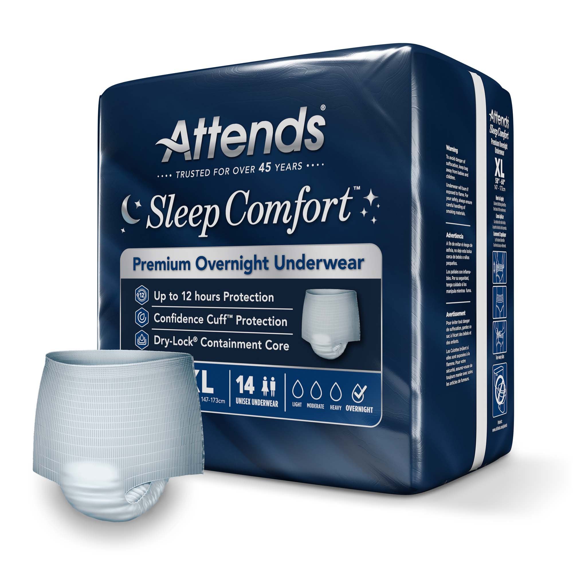Absorbent Underwear Attends Sleep Comfort Premium Overnight Pull On with Tear Away Seams Adult X-Large Unisex Disposable Heavy Absorbency - image 2