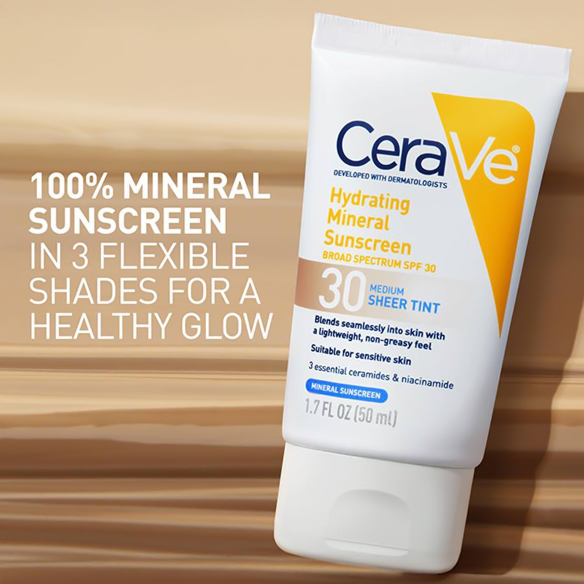 Sunscreen CeraVe® Hydrating Mineral Sunscreen Medium Sheer Tint SPF30 Lotion 1.7 oz. Tube - image 6