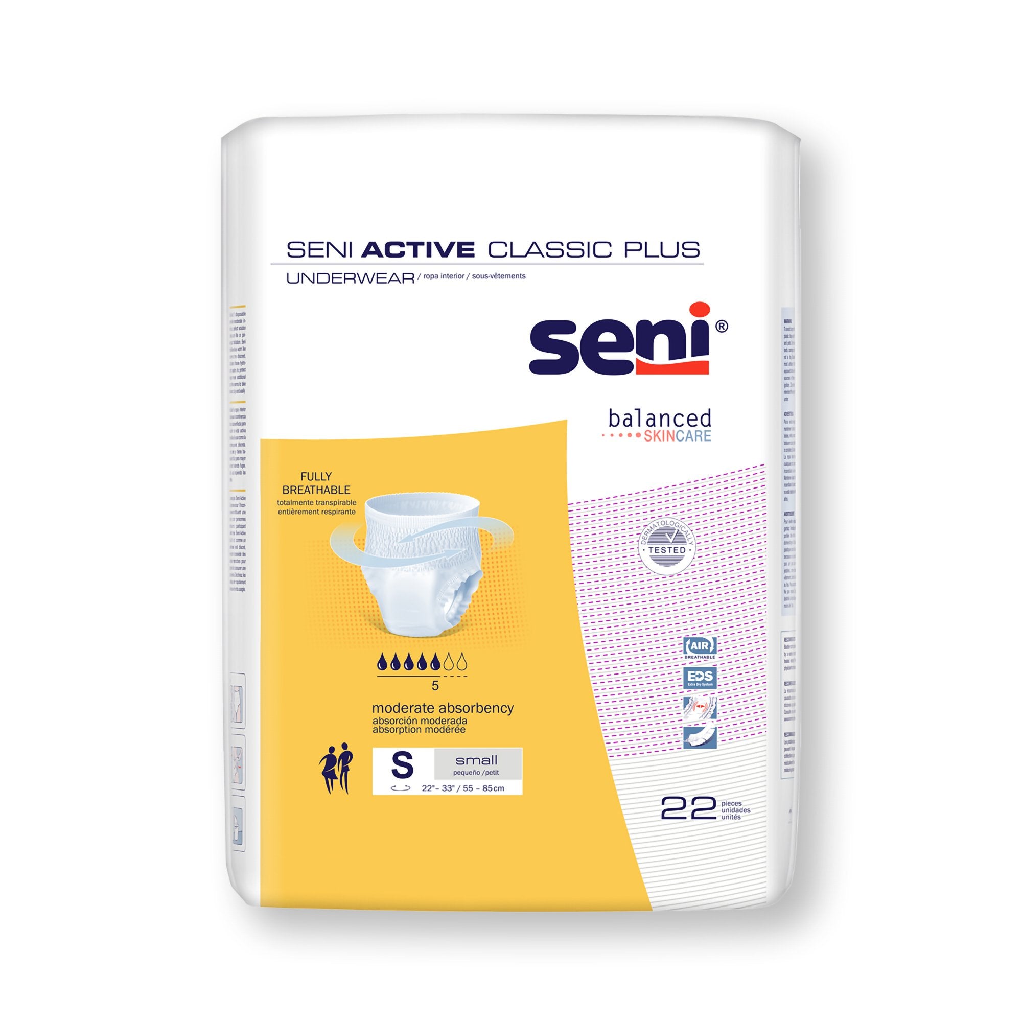 Absorbent Underwear Seni® Active Classic Plus Pull On with Tear Away Seams Adult Small Unisex Disposable Moderate Absorbency