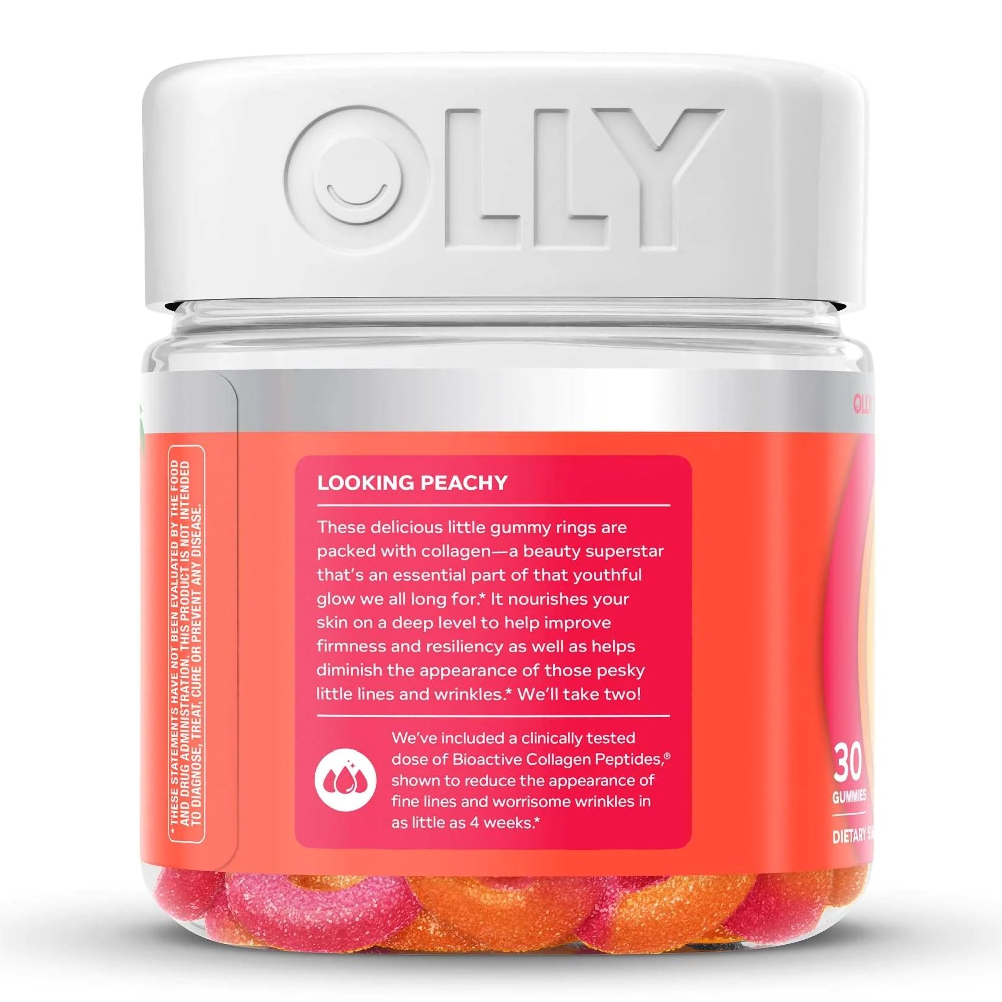 Dietary Supplement OLLY® Collagen Rings Collagen Peptides 2,500 mg Strength Gummy 30 per Bottle Peach Flavor - image 3