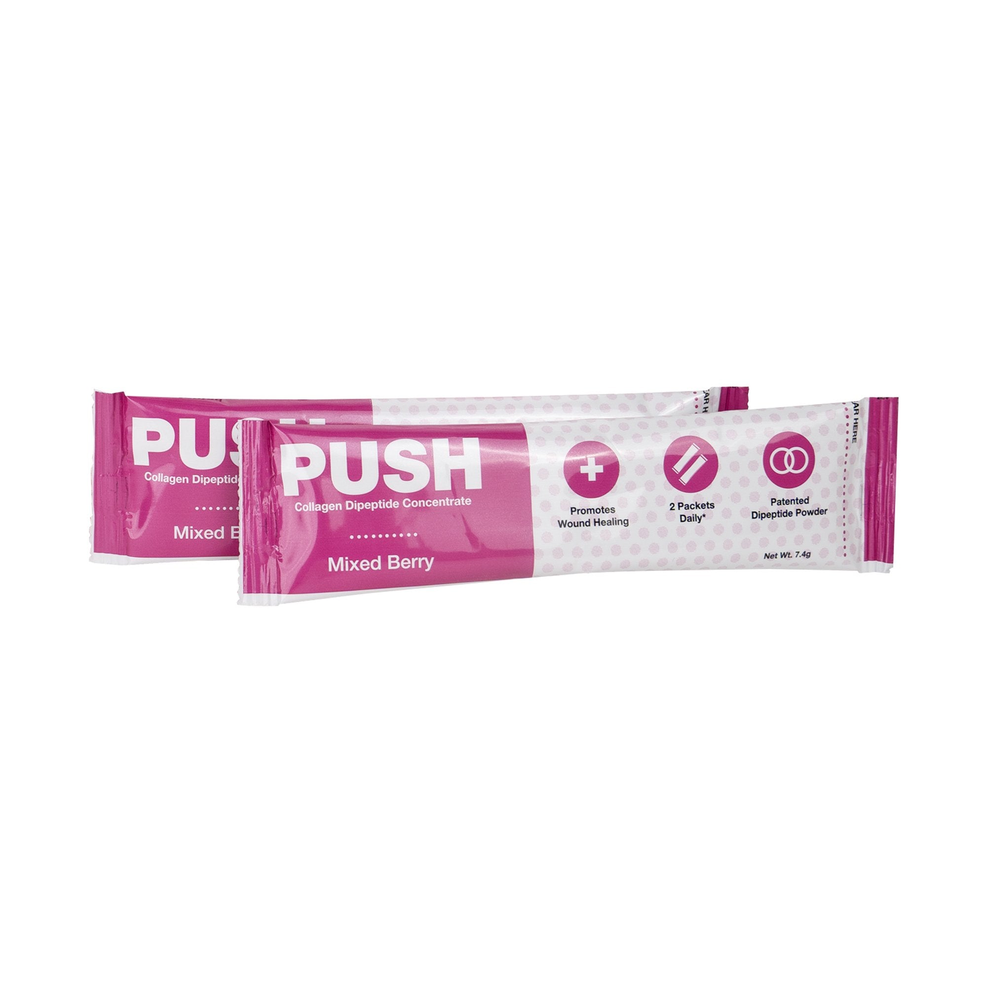 Oral Supplement PUSH Collagen Dipeptide Concentrate Mixed Berry Flavor Powder 7.4 Gram Individual Packet