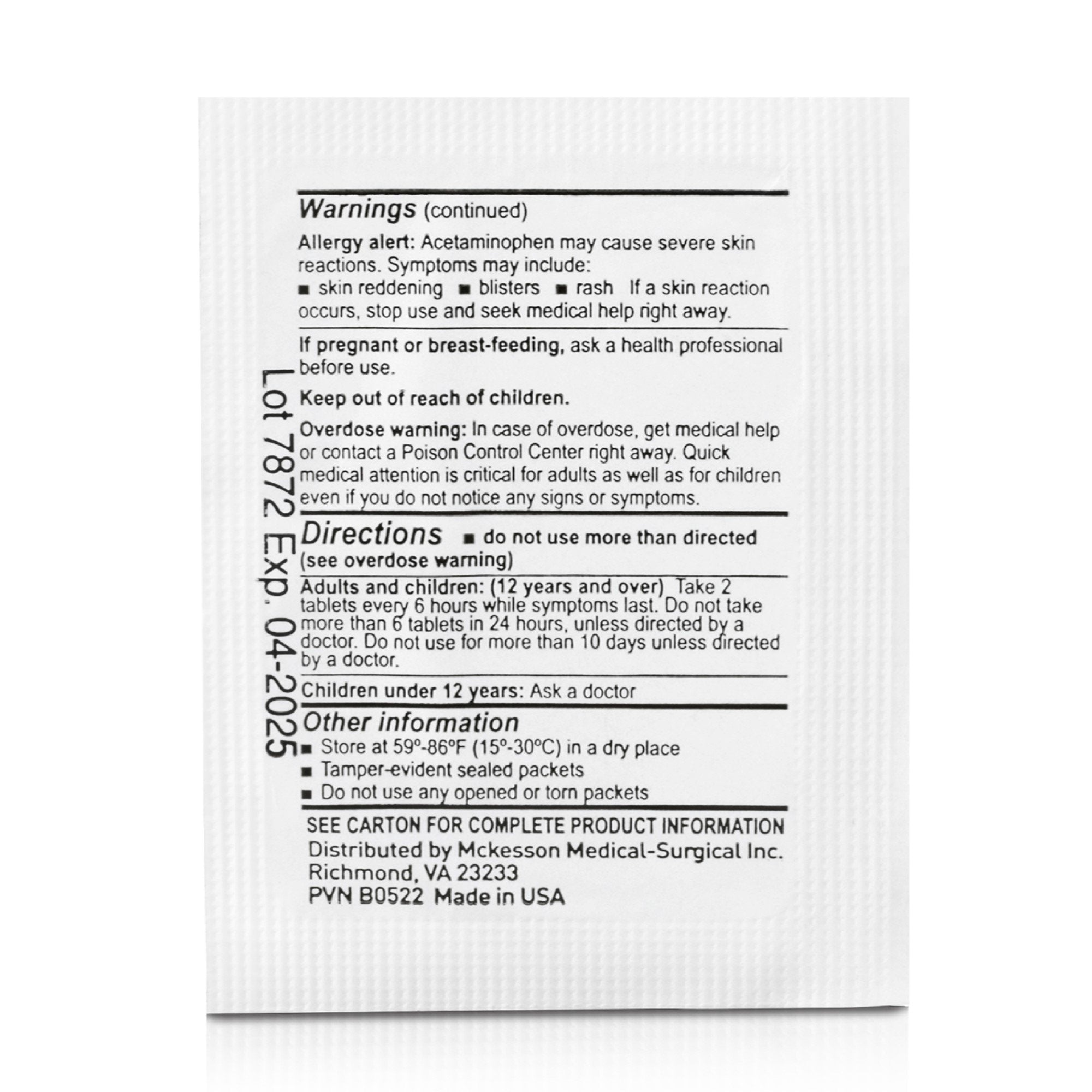 Pain Relief McKesson 500 mg Strength Acetaminophen Unit Dose Tablet 250 per Box - image 2
