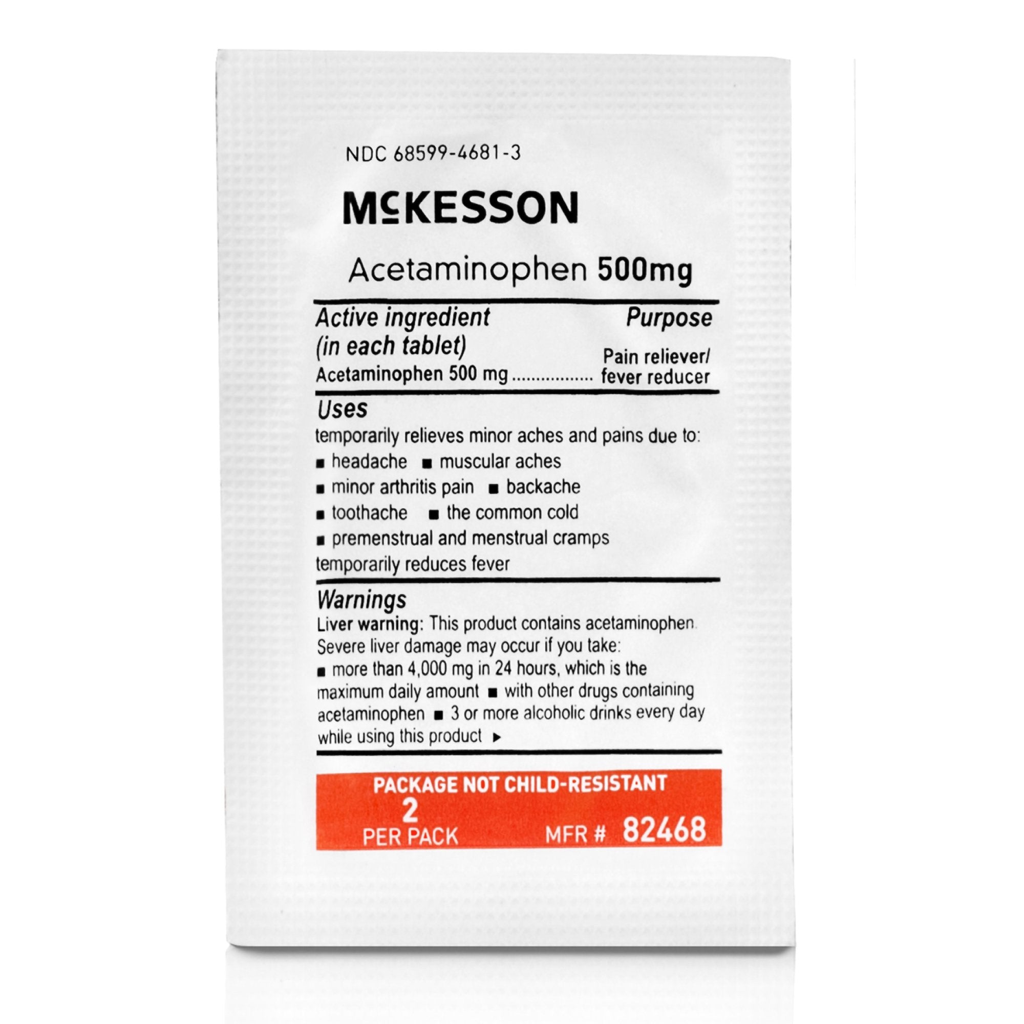 Pain Relief McKesson 500 mg Strength Acetaminophen Unit Dose Tablet 250 per Box - image 3