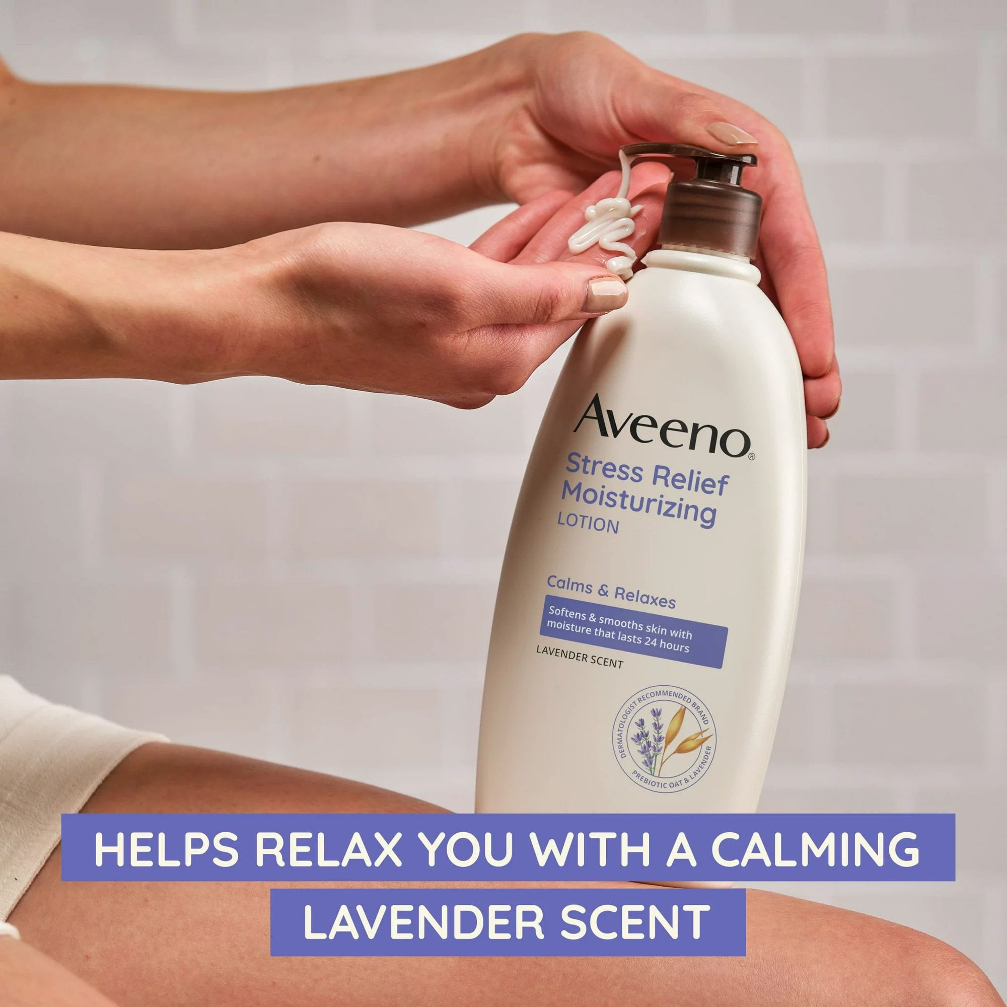 Hand and Body Moisturizer Aveeno® Stress Relief 12 oz. Pump Bottle Lavender Scent Lotion - image 4