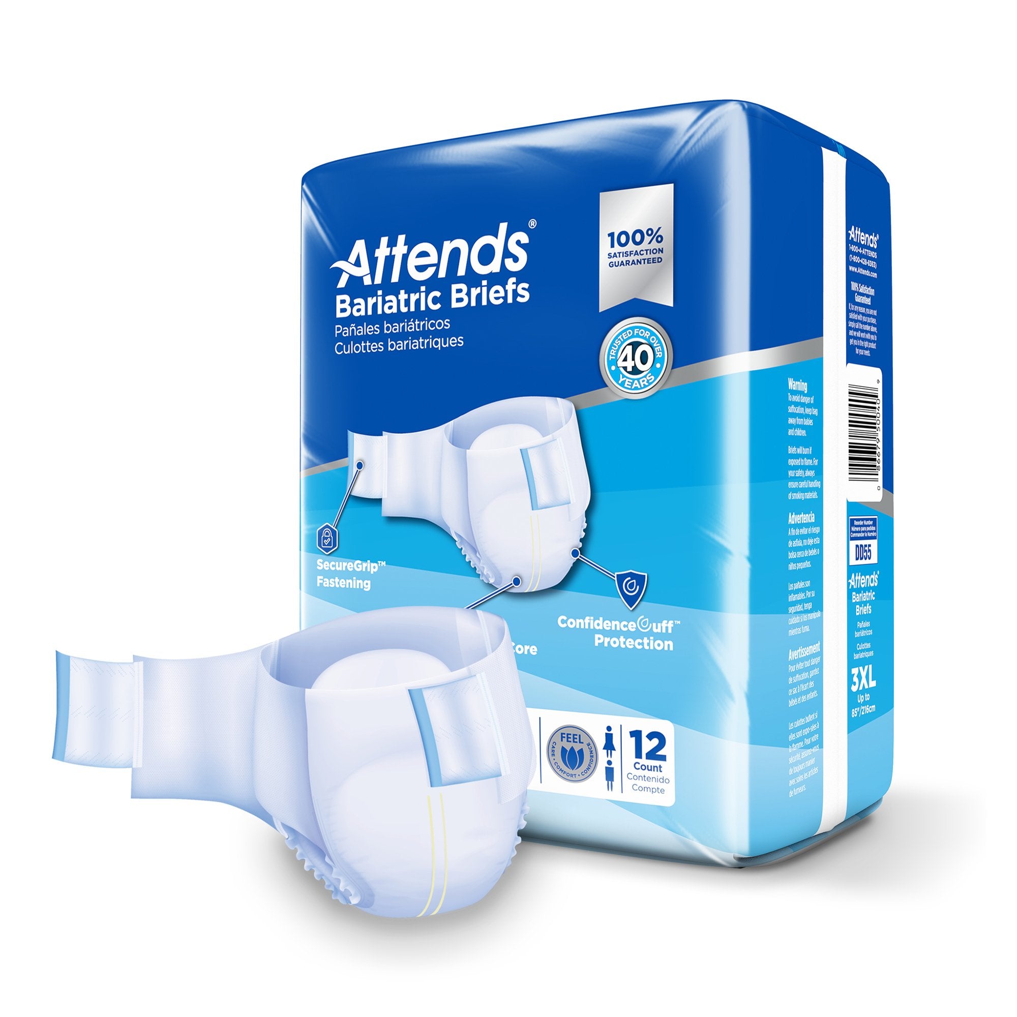Incontinence Brief Attends® Bariatric Adult 3X-Large Unisex Disposable Heavy Absorbency - image 2