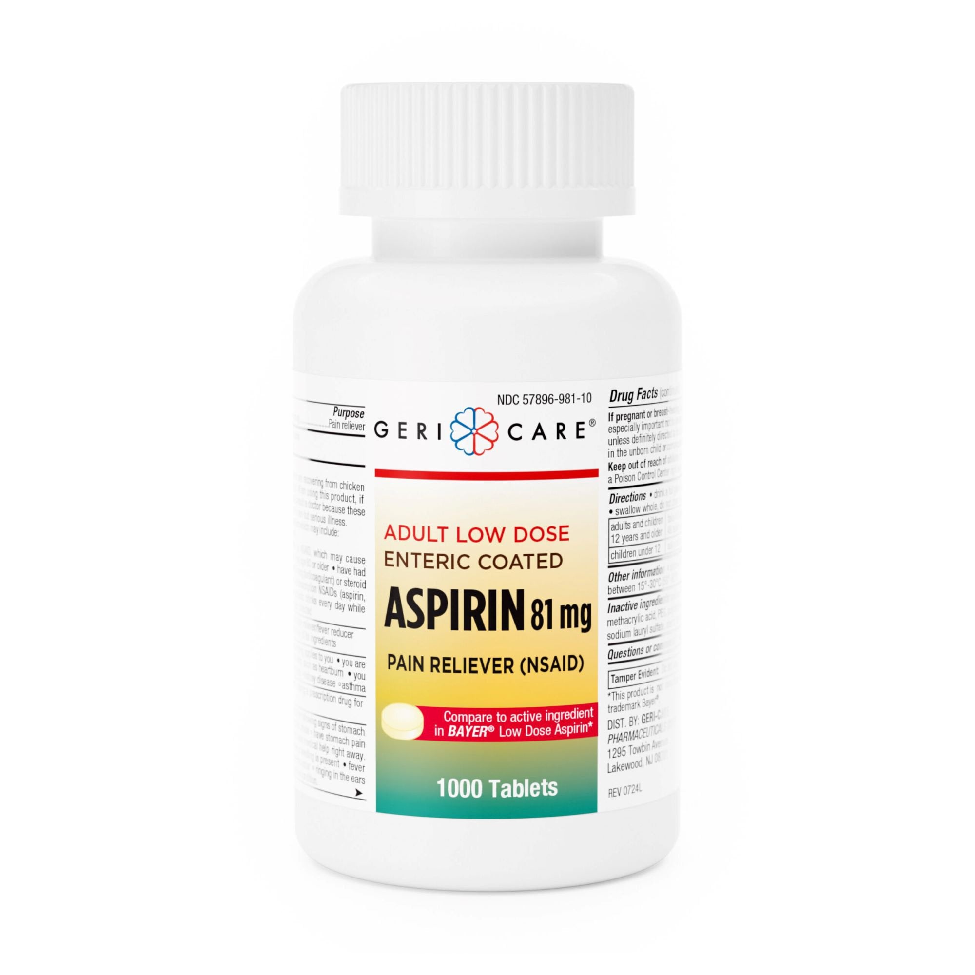 Pain Relief Geri-Care® 81 mg Strength Aspirin Tablet 1,000 per Bottle