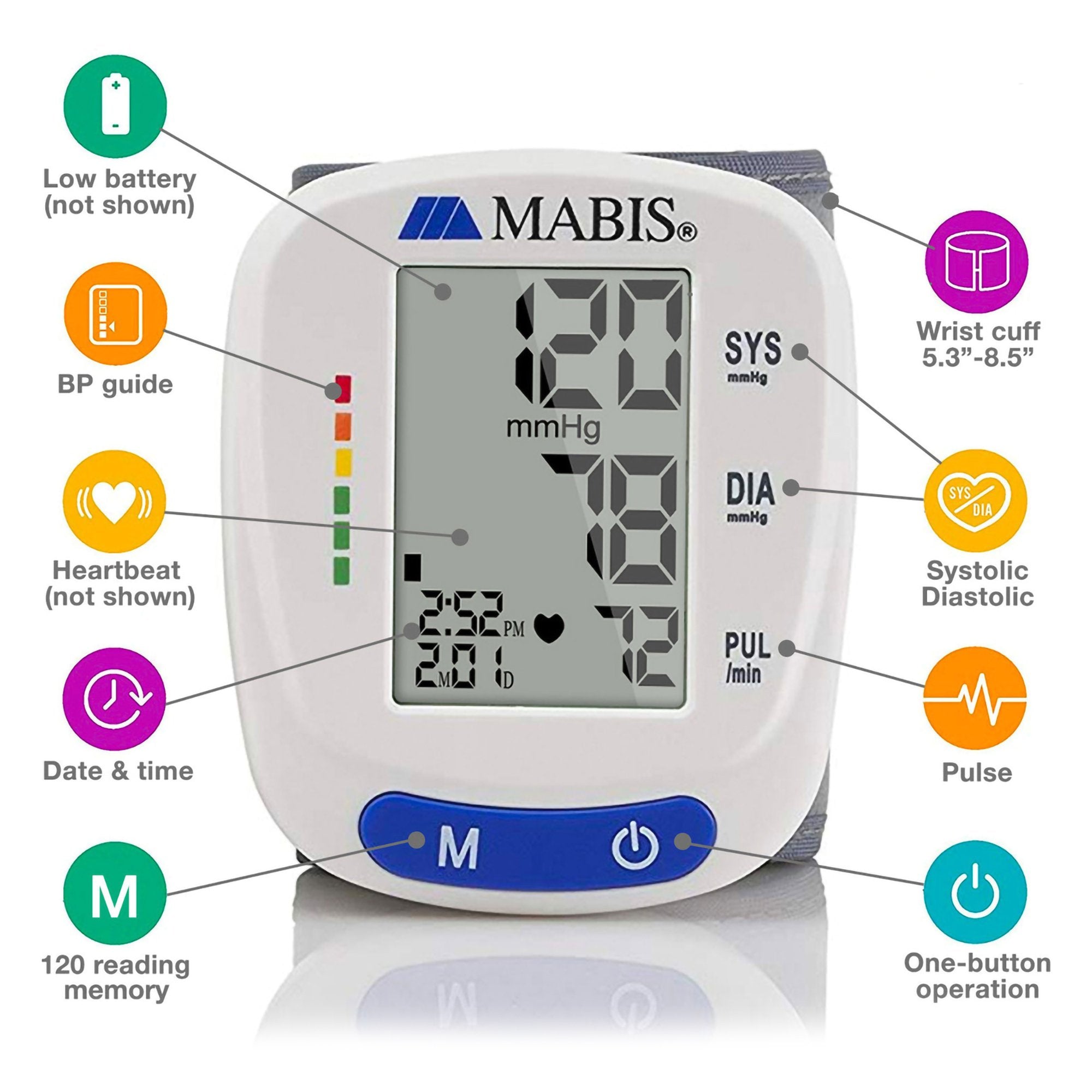 Digital Blood Pressure Monitor MABIS® Adult Cuff Cloth Fabric Cuff 5.3 to 8.5 inches Mobile - image 8