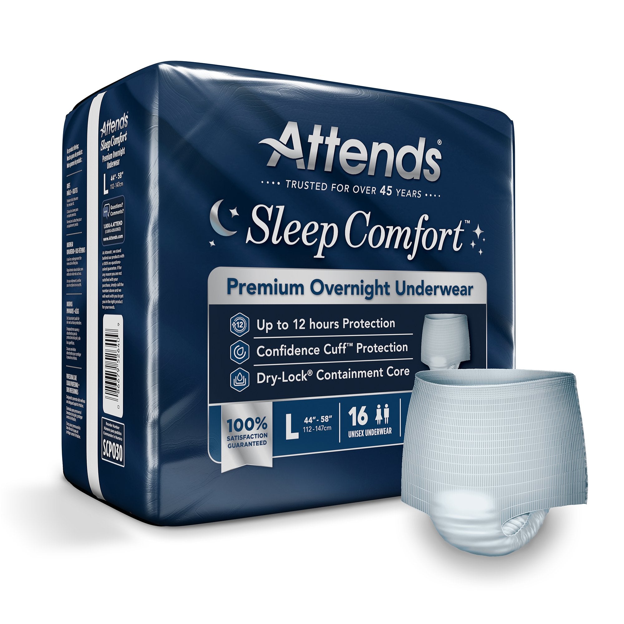 Absorbent Underwear Attends Sleep Comfort Premium Overnight Pull On with Tear Away Seams Adult Large Unisex Disposable Heavy Absorbency