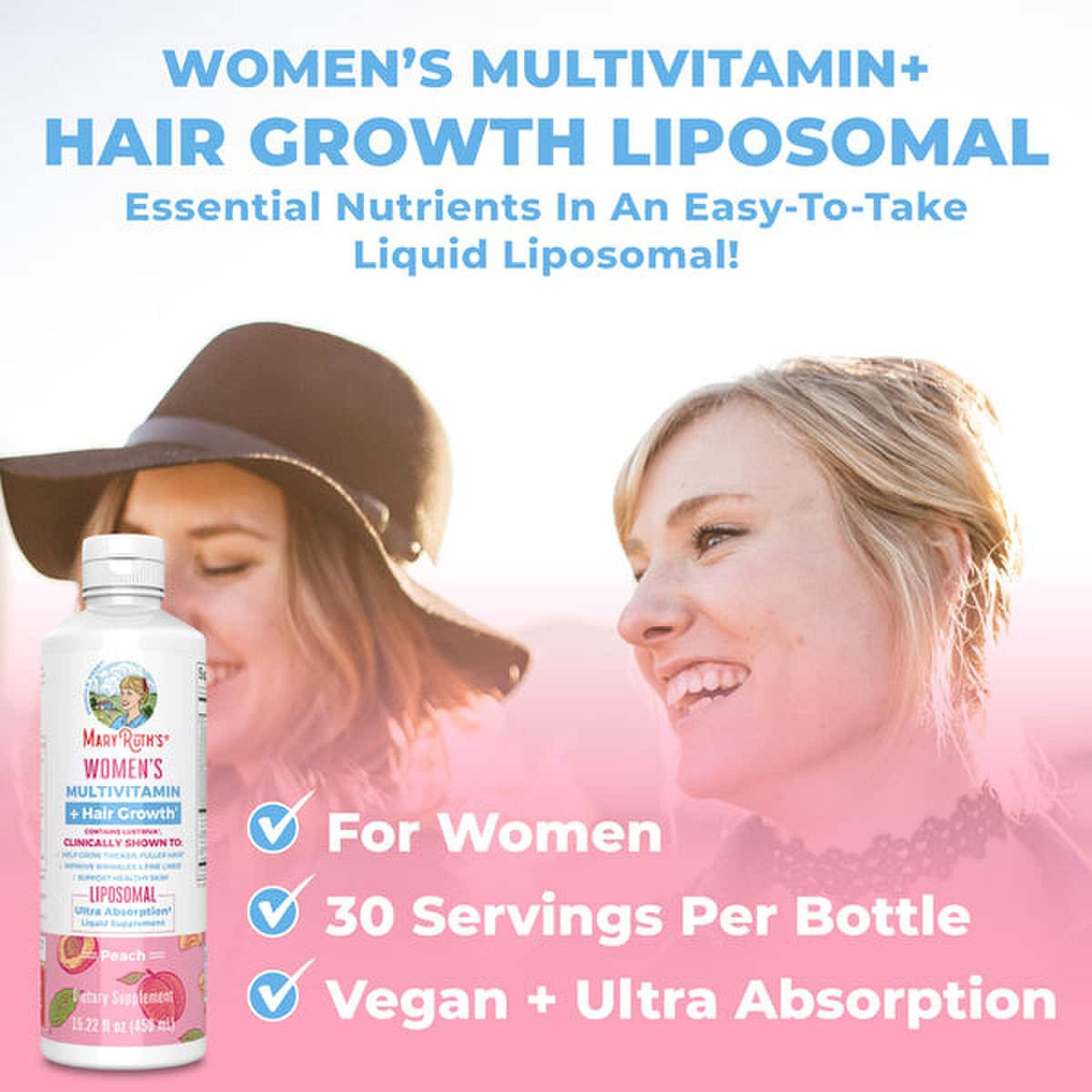 Multivitamin Supplement Mary Ruth's® Women's Multivitamin + Hair Growth Liposomal Vitamin A / D / E / Biotin 500 mcg - 25 mcg - 7 mg - 10,000 mcg Strength Liquid 15.22 oz. Peach Flavor - image 6