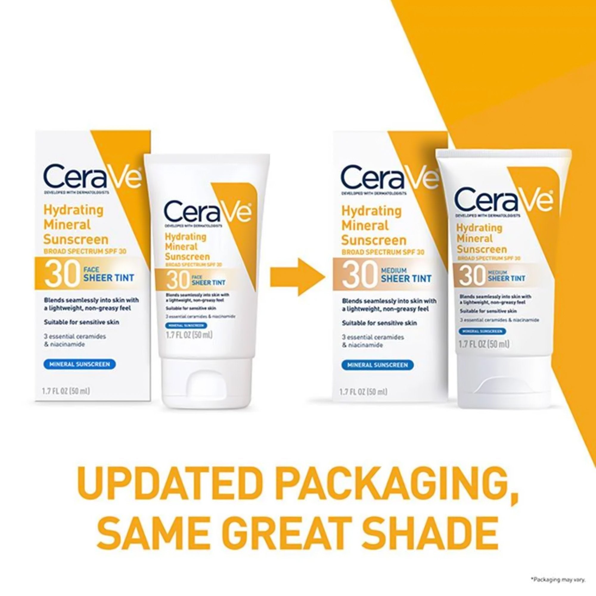 Sunscreen CeraVe® Hydrating Mineral Sunscreen Medium Sheer Tint SPF30 Lotion 1.7 oz. Tube - image 2