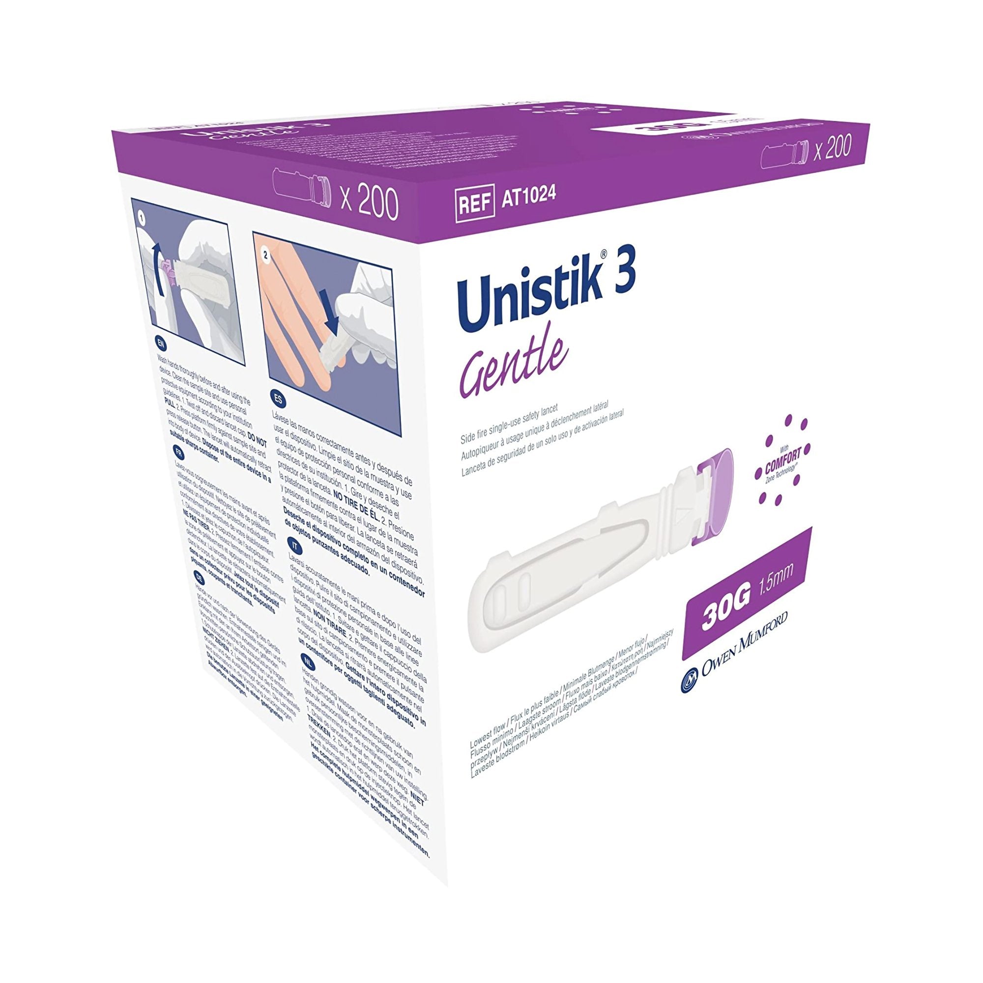 Safety Lancet Unistik 3 28 Gauge Retractable Push Button Activation Finger